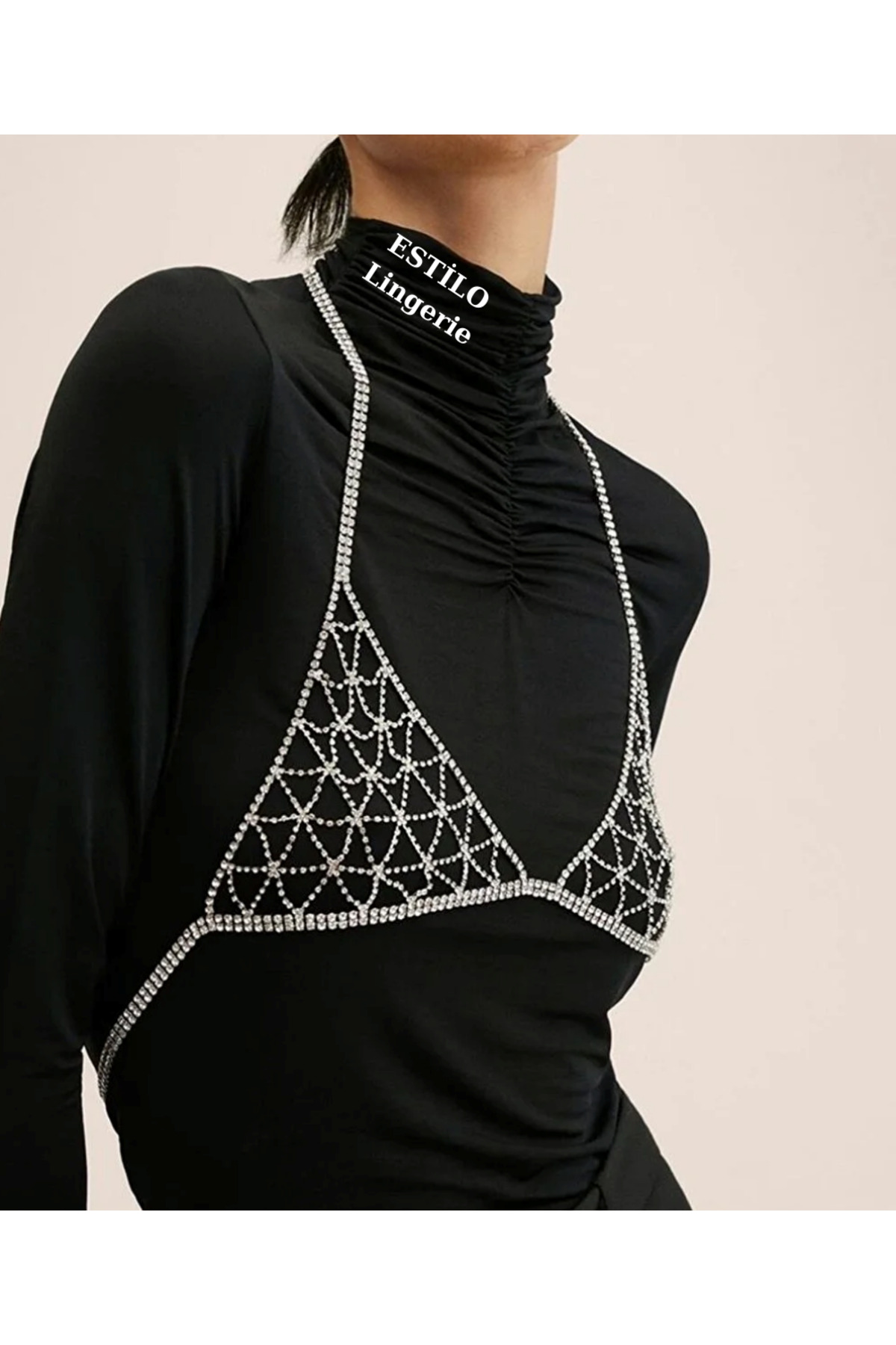 Parlak Zirkon Taşlı Crop Taşlı Bralet Taşlı Elbise Aksesuarı Şık Tasarım Vücut Aksesuarı