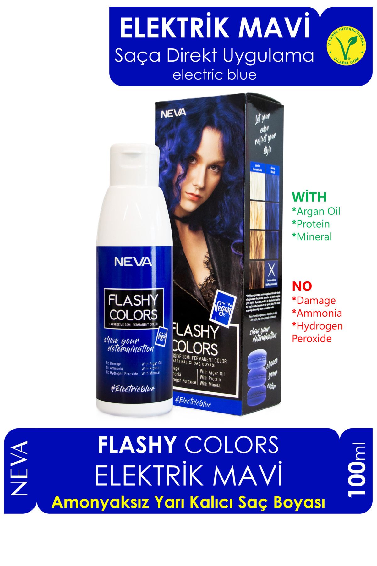 Neva Flashy Colors Yarı Kalıcı Saç Boyası Electric Blue / Elektrik Mavi 100 ml