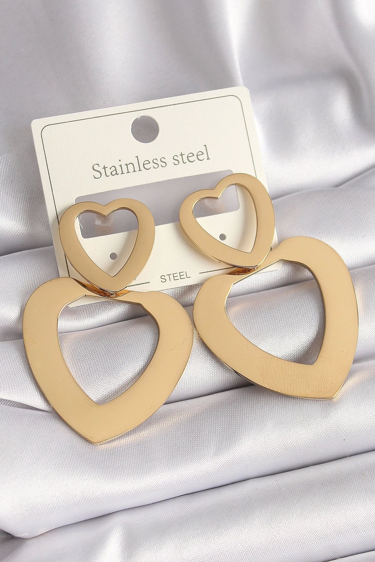 Clariss-316l Steel Gold Color Heart Model Women's Earrings 1