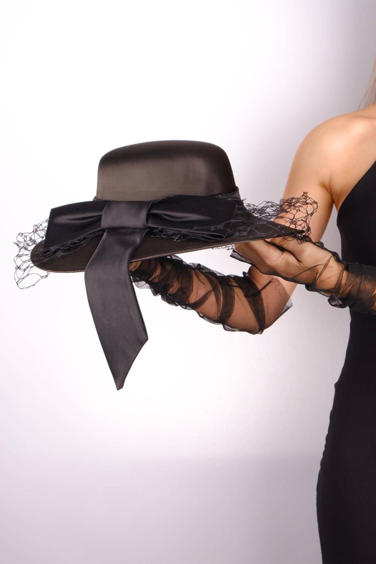 Hobigram-Black Wedding Hat Vualet Leva Net Tulle Bridal Accessory Hair Accessory 5