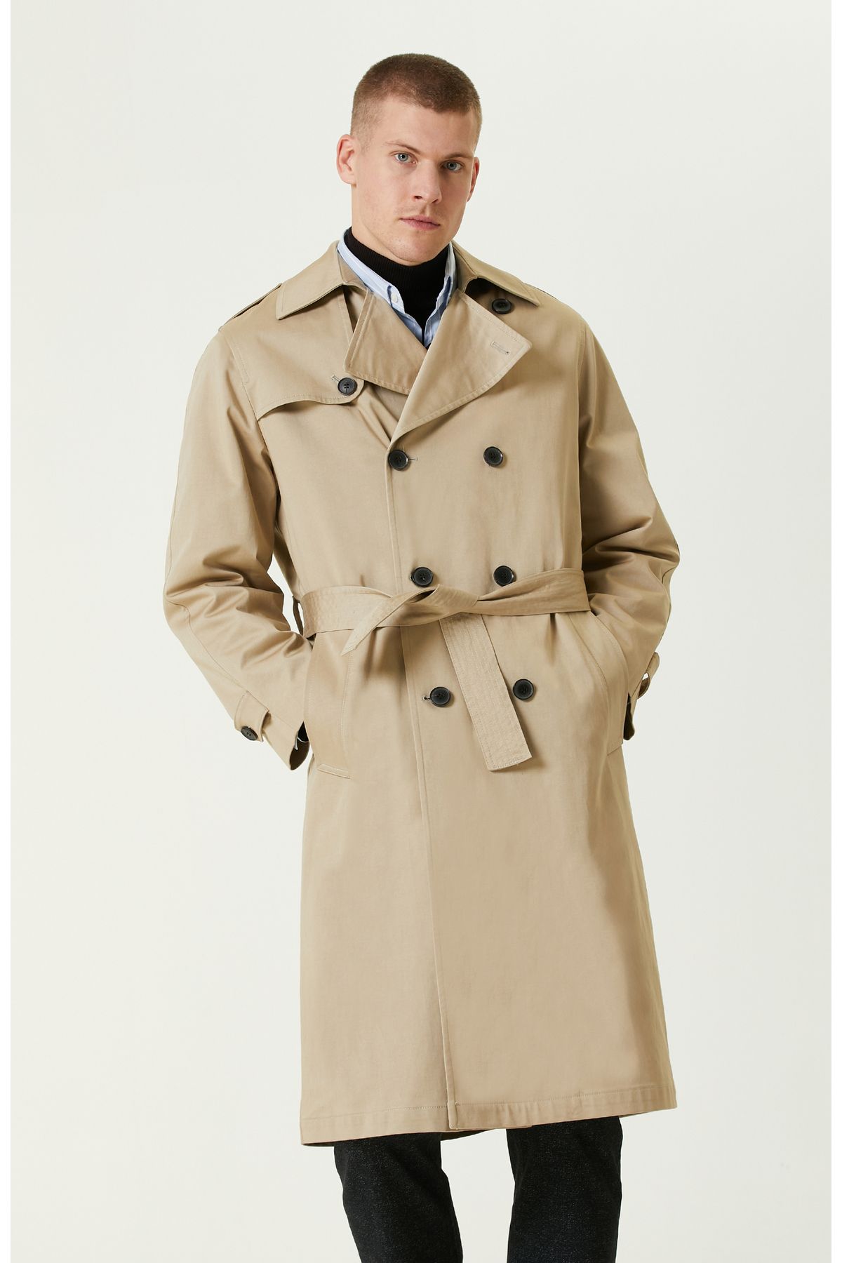 Network Camel Apoletli Kruvaze Trenchcoat