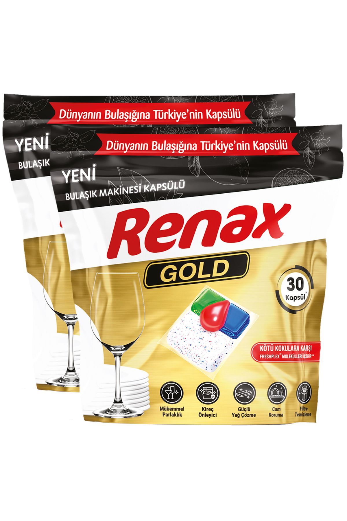 RENAX Gold Bulaşık Makinesi Kapsülü Hepsi Bir Arada 30 Lu X 2 Adet