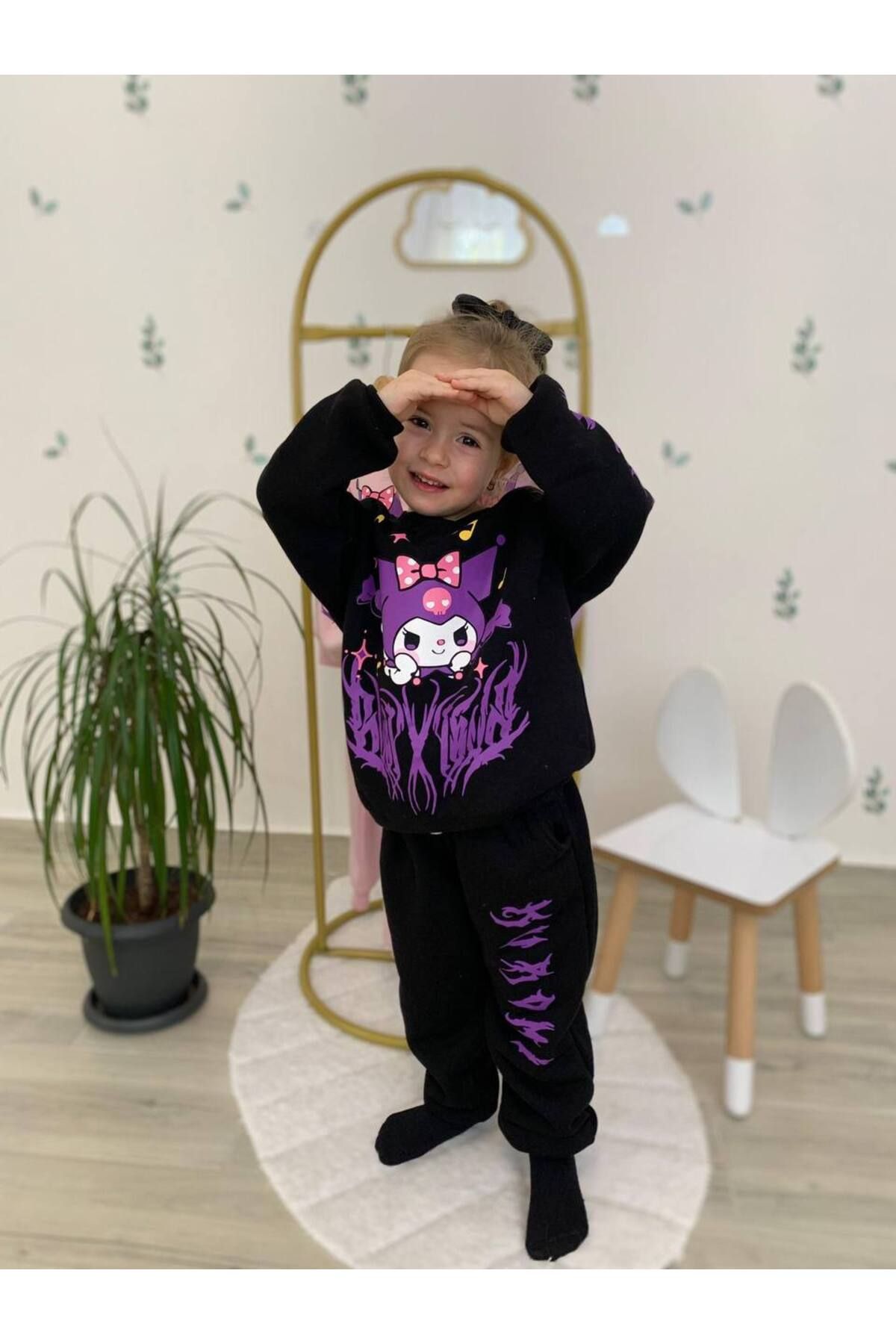 joyEm kız çocuk Kurumi karakterli 3 iplik şardonlu takım