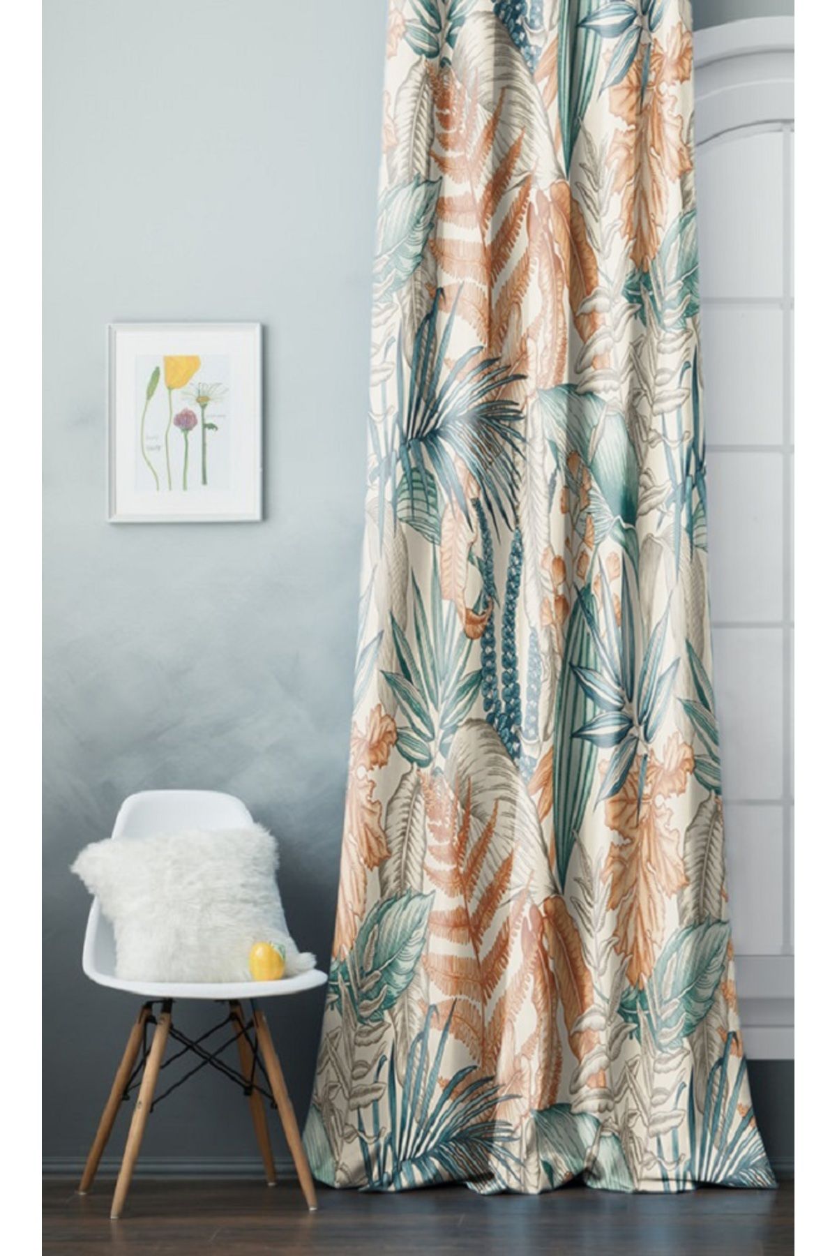 GREENDECOR-Bohemian Leaf Pattern Special Design Digital Printed (Single Wing) Background Curtain Soft Color Curtain 2