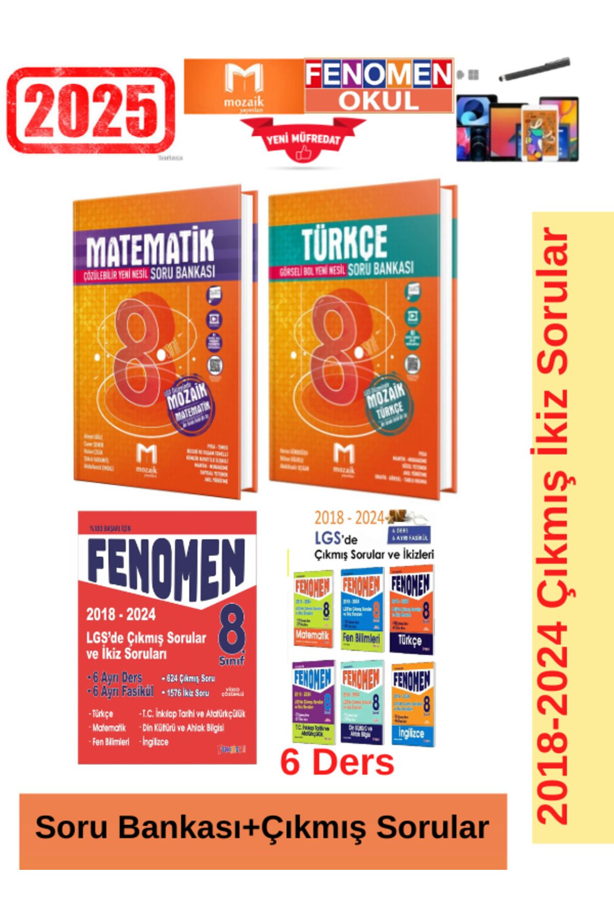 Marsis Yayınları Mozaik Matematik-Türkçe Soru Bankası+Lgs 2018-2024 Çıkmış İkiz Soru Seti+Kalem