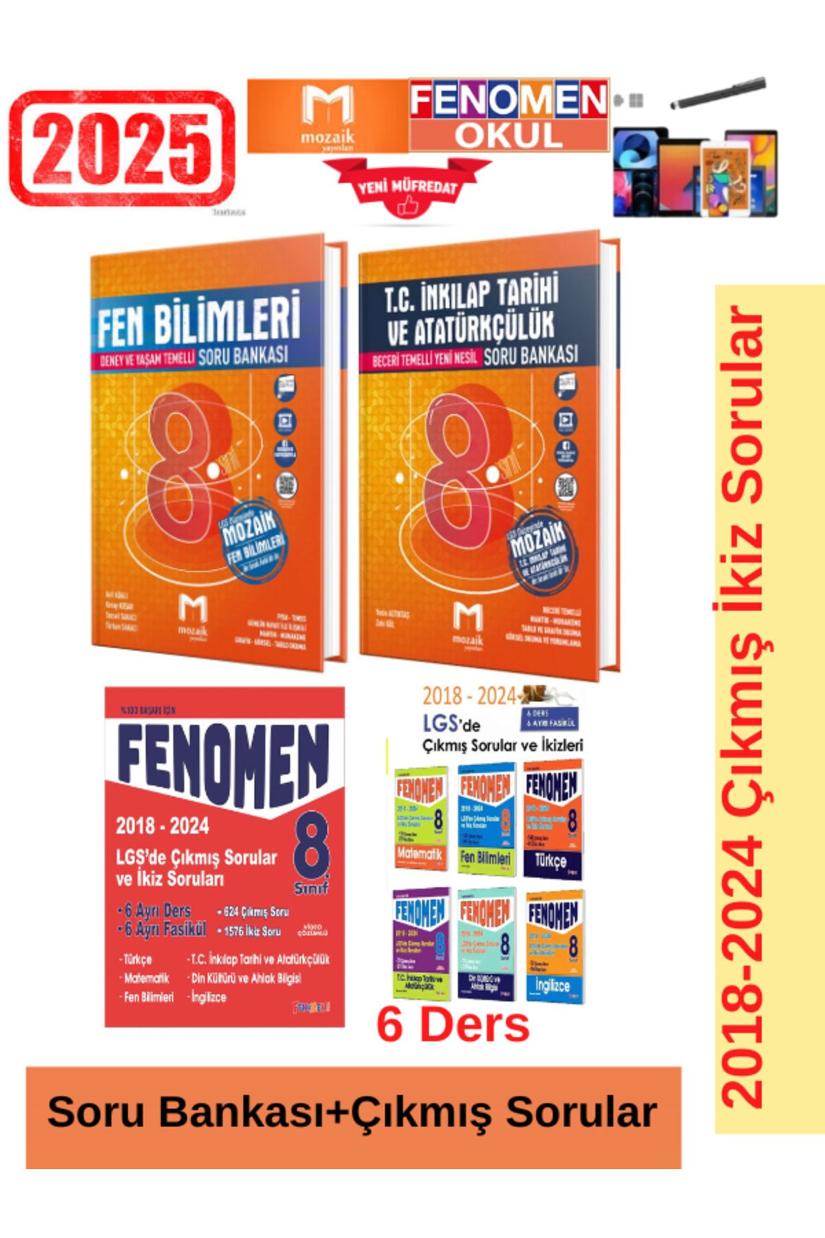 Marsis Yayınları Mozaik Fen-İnkilap Tarihi Soru Bankası+Lgs 2018-2024 Çıkmış İkiz Soru Seti+Kalem