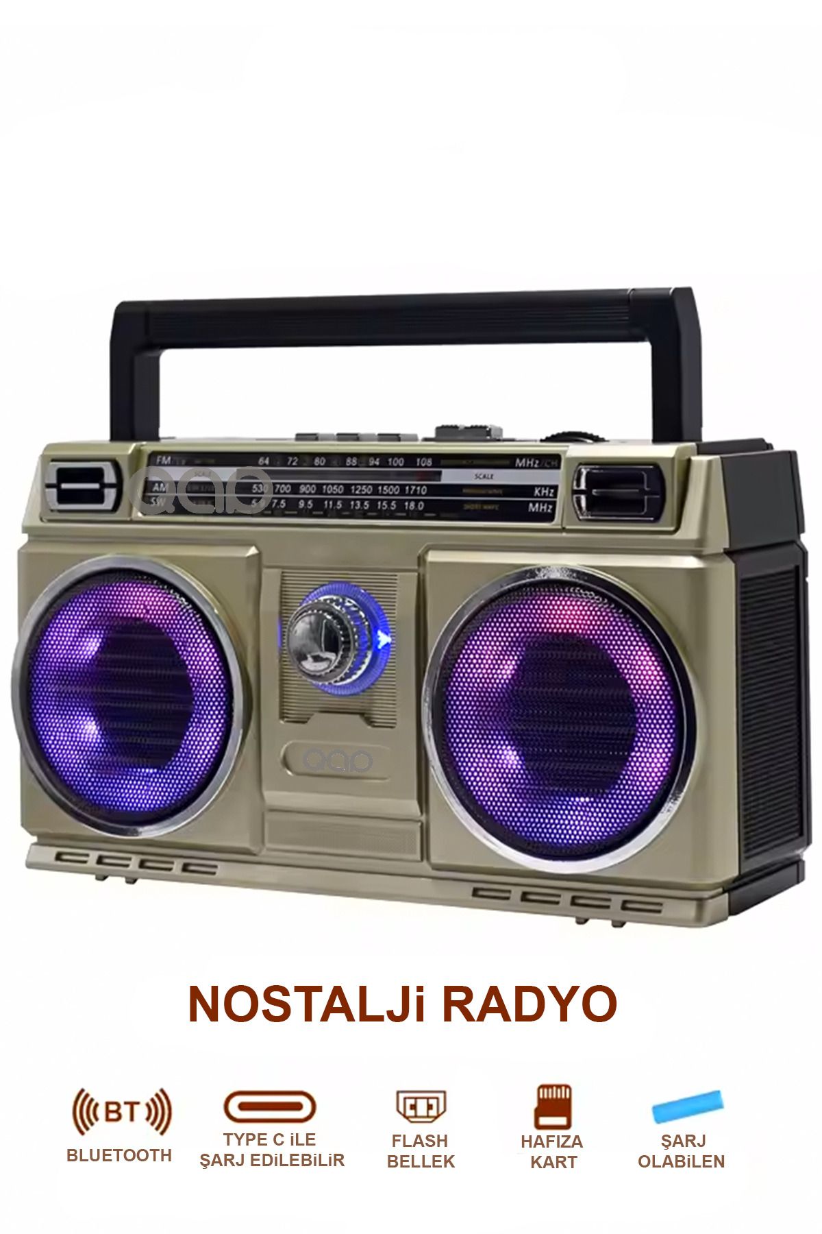 Nostalji Radyo RGB Işıklı 10W Gücünde Kaliteli Yüksek Sesli Çift Hoparlör