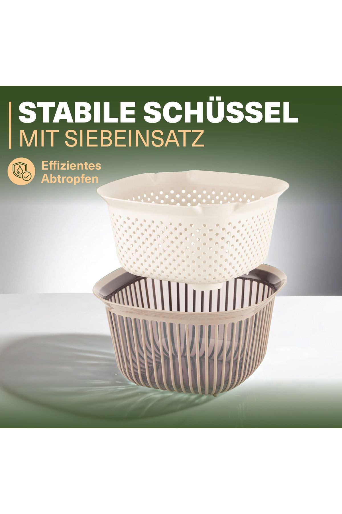 Viwares-Linea Eckige Schüssel mit Sieb – Praktische Lösung zum Waschen und Aufbewahren 4LT 3