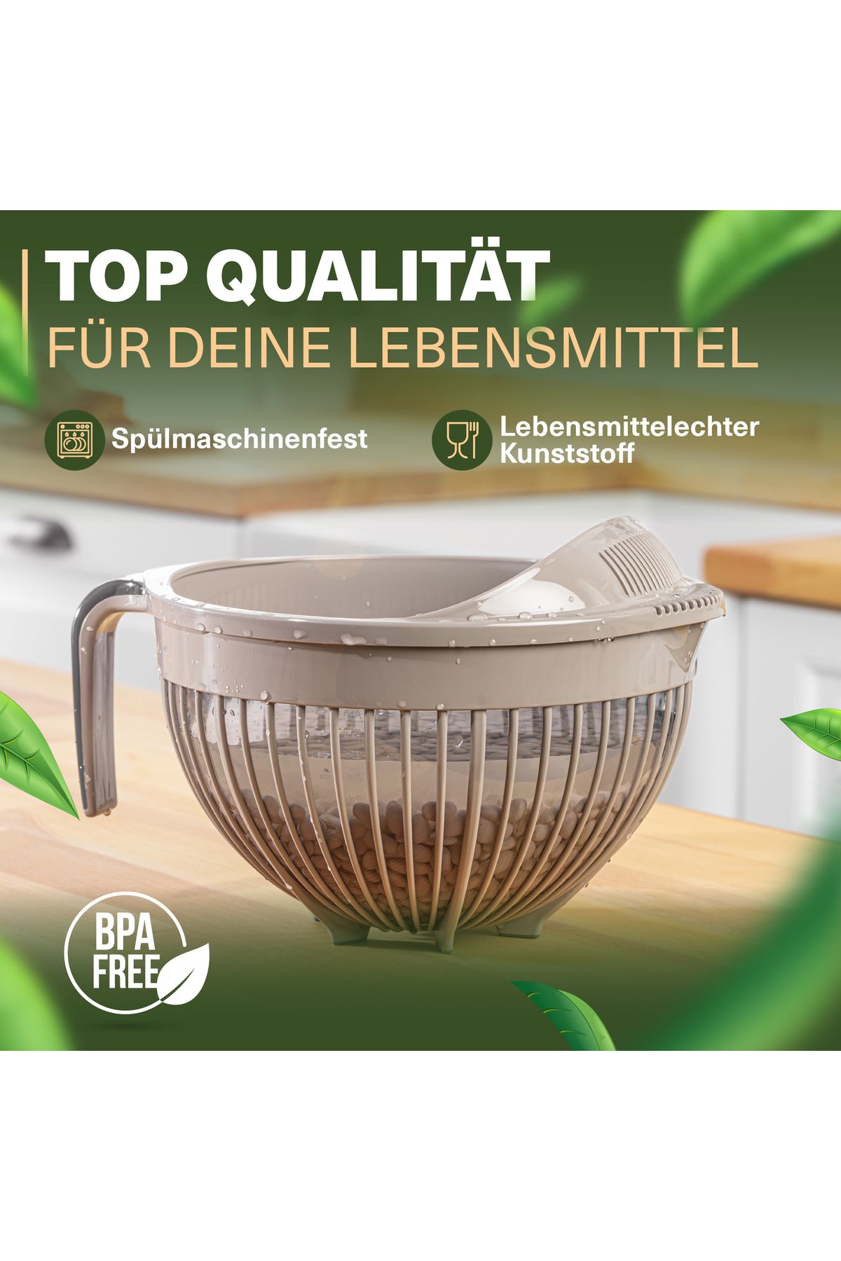 Viwares-Linea Messieb – Praktisches Sieb mit Griff in Beige (3 Liter) 4