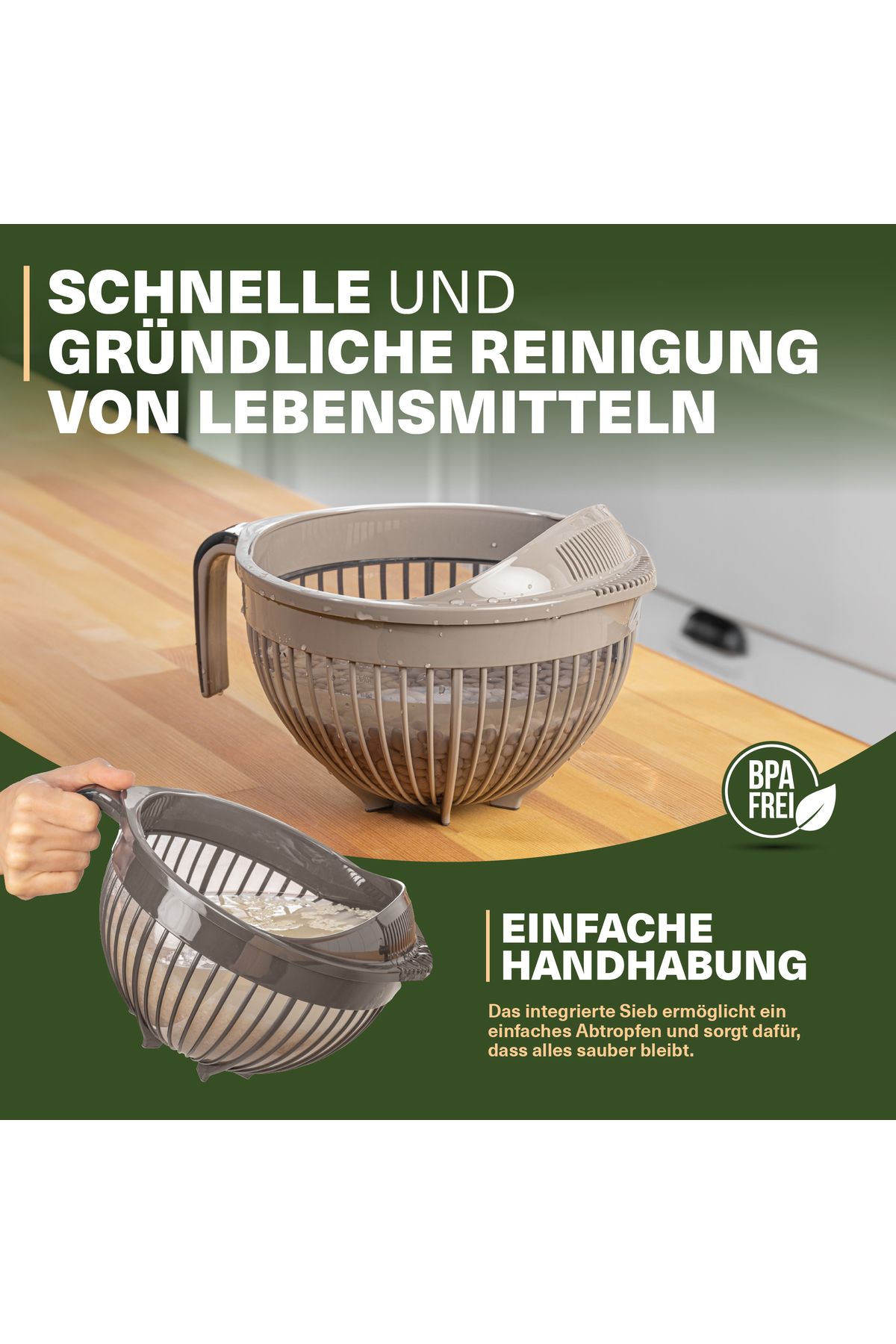 Viwares-Linea Messieb – Praktisches Sieb mit Griff in Beige (3 Liter) 7