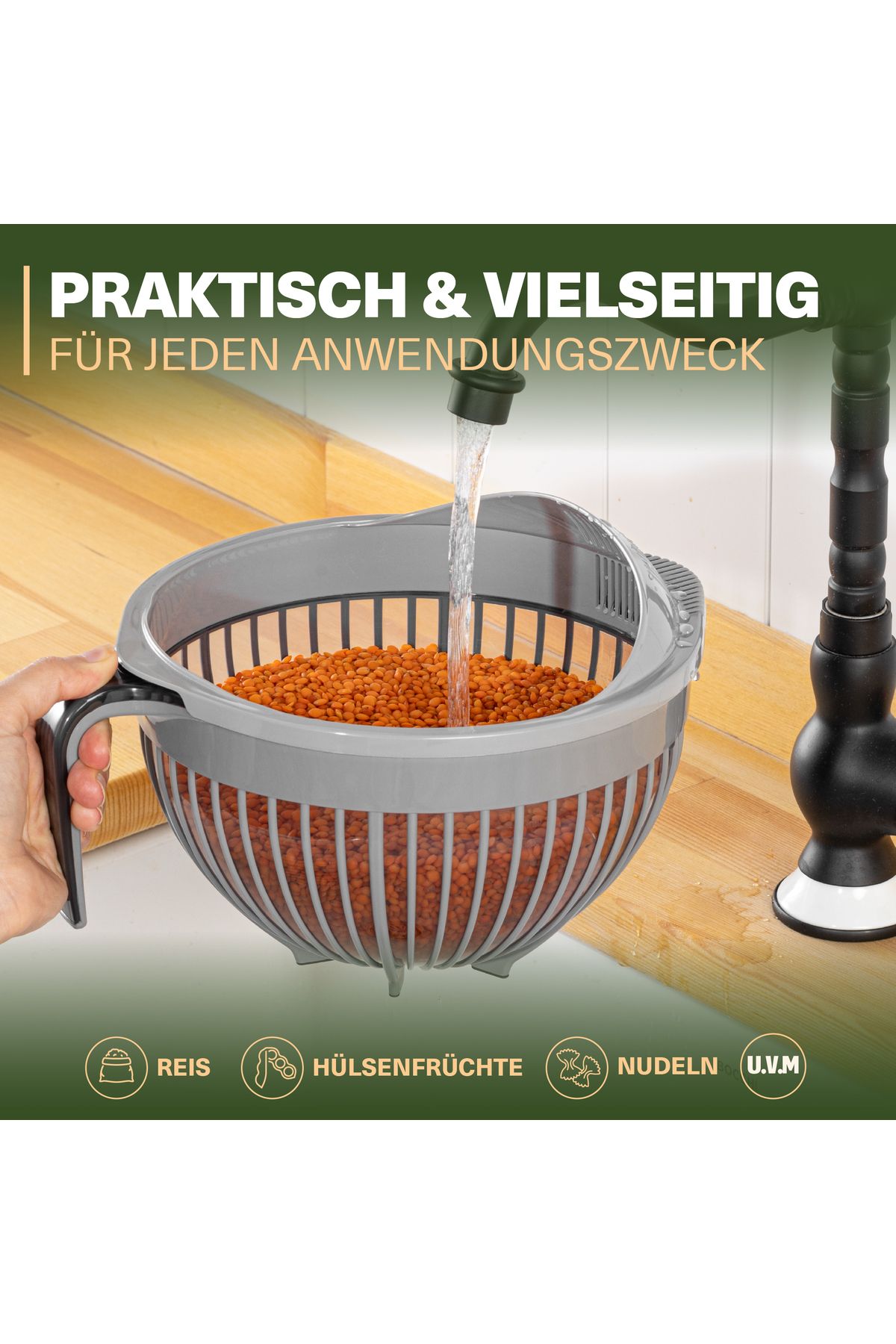 Viwares-Linea Messieb – Praktisches Sieb mit Griff in Grau (3 Liter) 6
