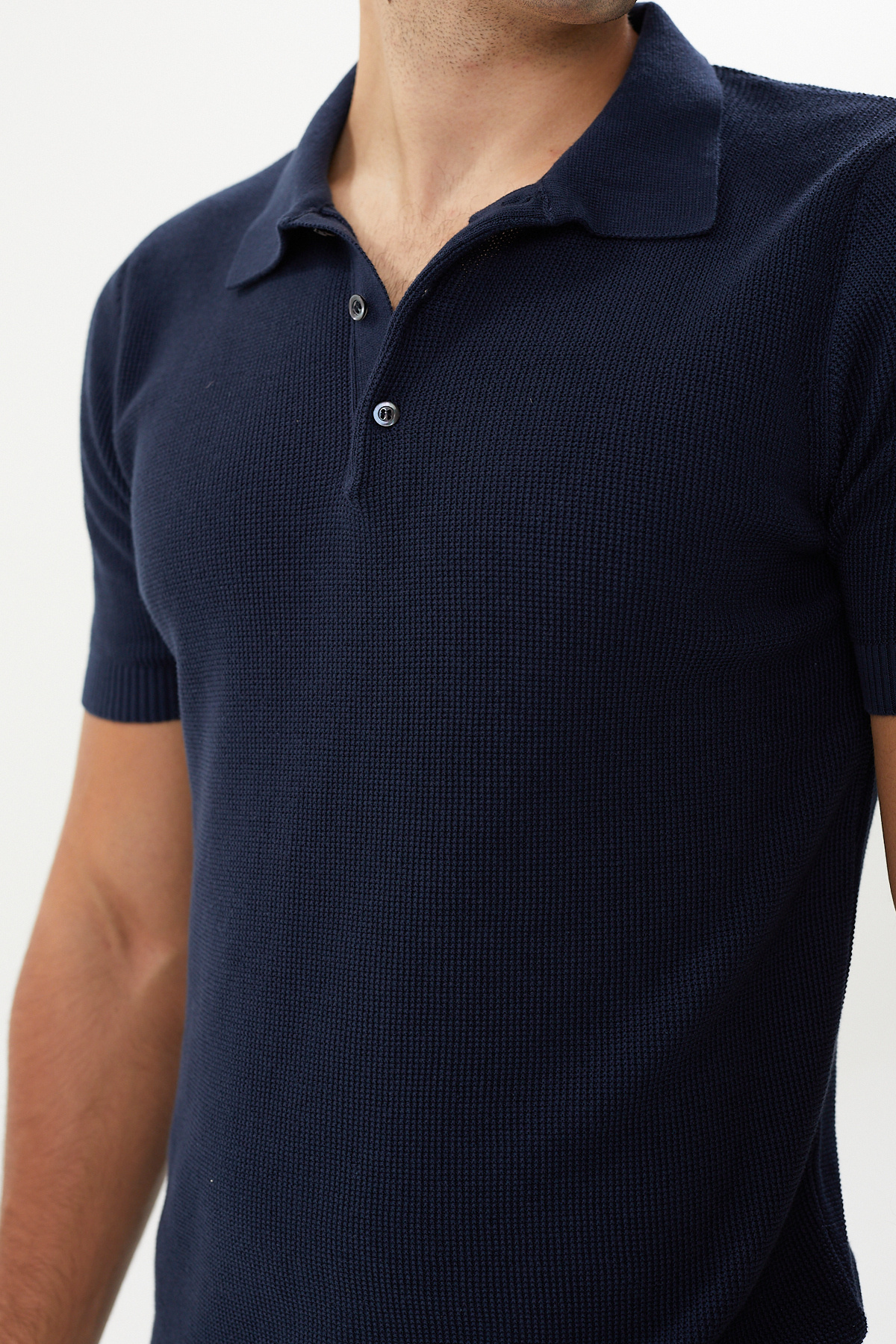hateko-100% Cotton Waffle Knit Polo Collar Knitwear T-Shirt 4