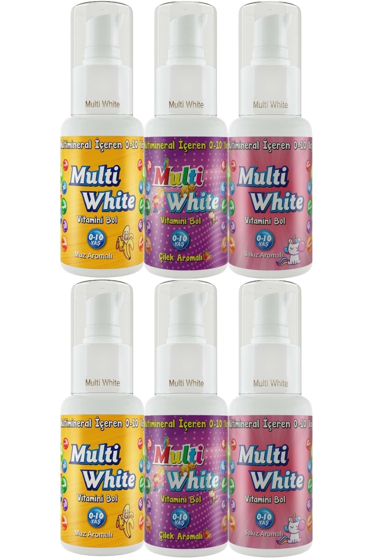 Multi White Diş Macunu 50ML Karma Muz-Çilek-Sakız Aromalı Bol Vitaminli (0-10 Yaş) (6 Lı Set)