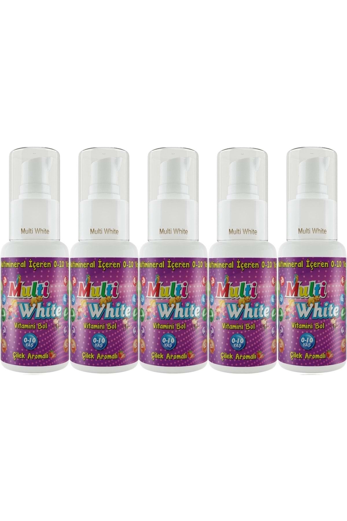 Multi White Diş Macunu 50ML Çilek Aromalı Bol Vitaminli (0-10 Yaş) (5 Li Set)