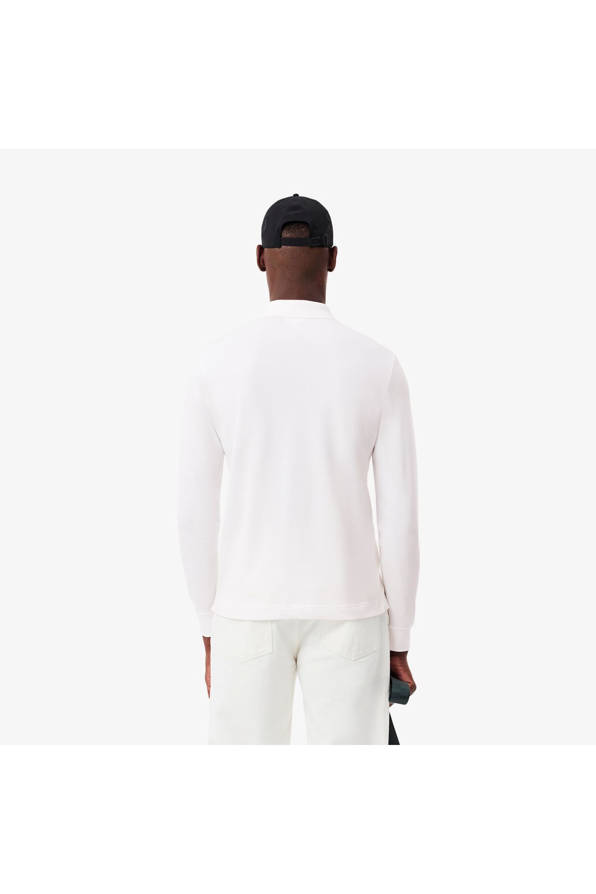 تی شرت یقه پولو سفید مردانه آستین بلند و مناسب پاریس Lacoste