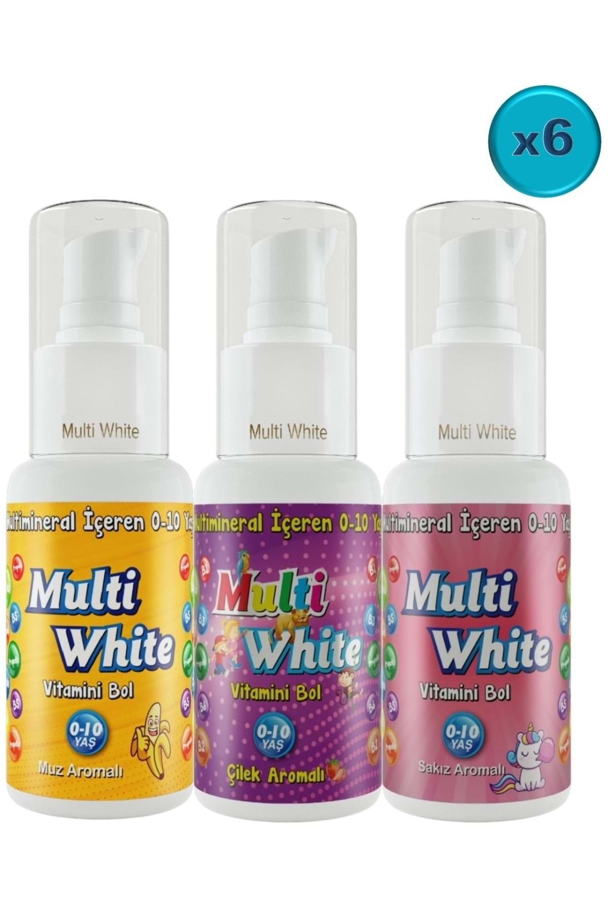 Multi White Diş Macunu 50ML Karma Muz-Çilek-Sakız Aromalı Bol Vitaminli (0-10 Yaş) (18 Li Set)