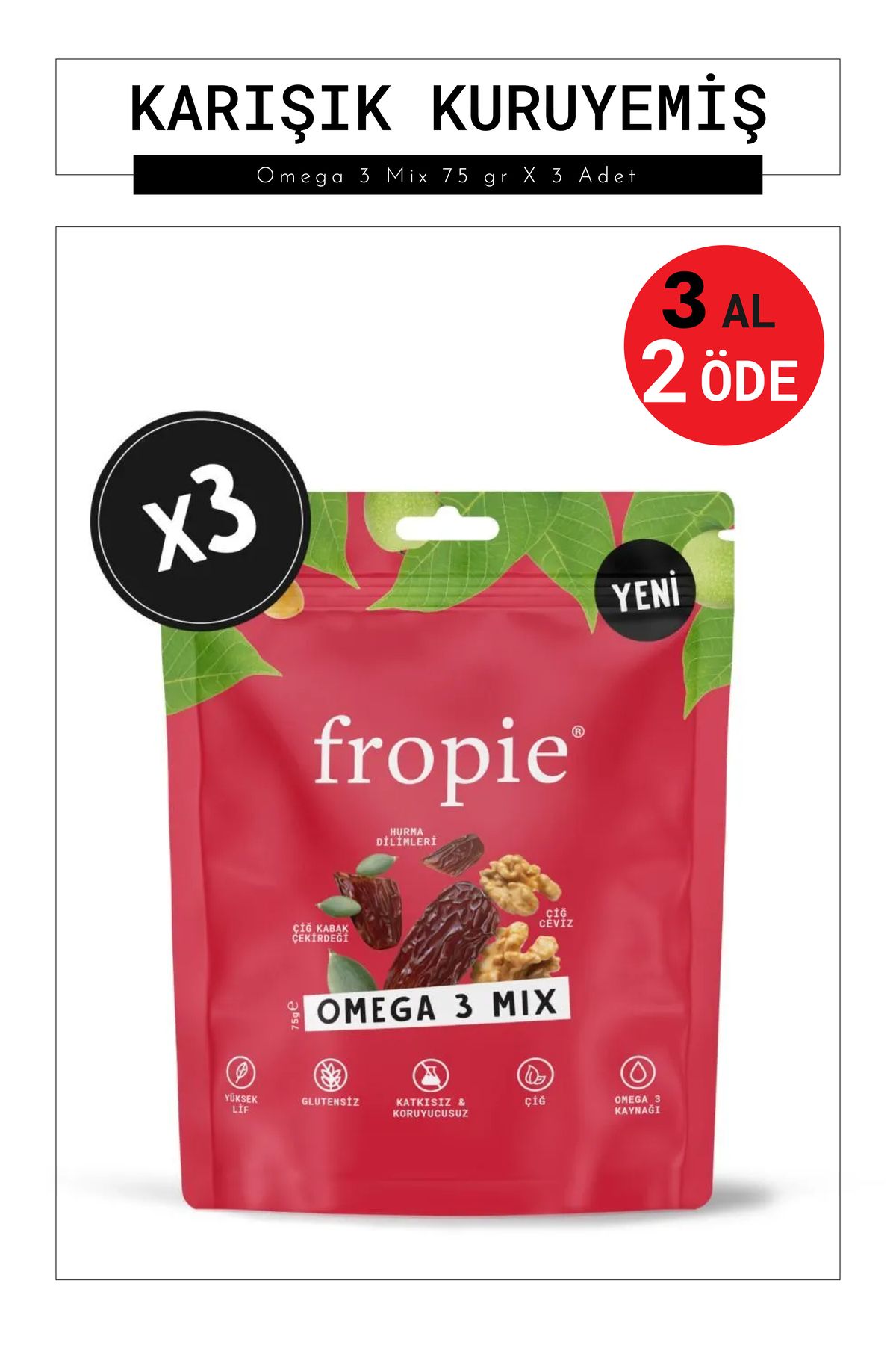 FROPİE Karışık Kuruyemiş - Omega 3 Mix 75 gr X 3 Adet