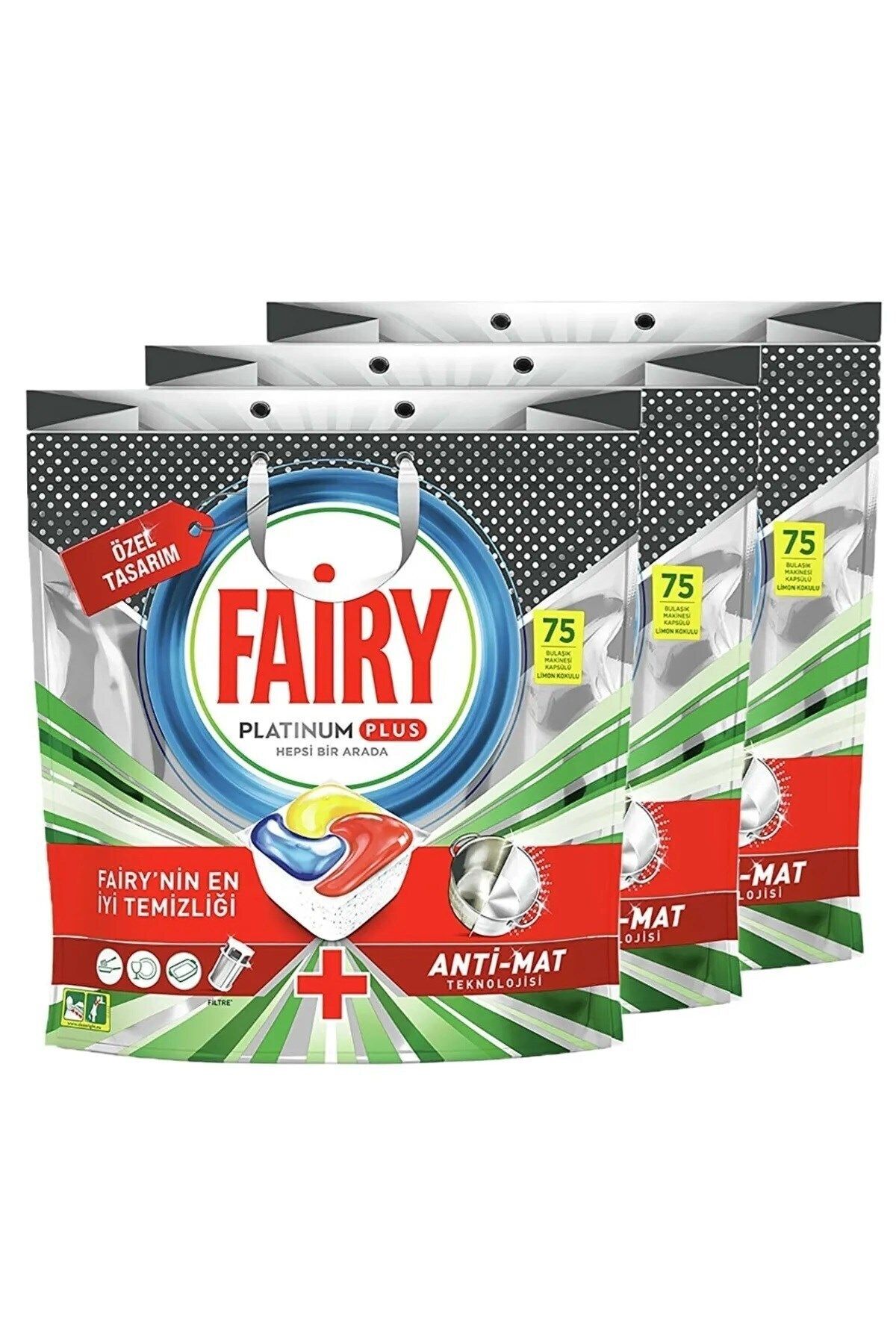 Fairy Platinum Plus Bulaşık Makinesi Tableti 75 Li X 3 Adet++Makine Temizleyici Kapsül 2'lı