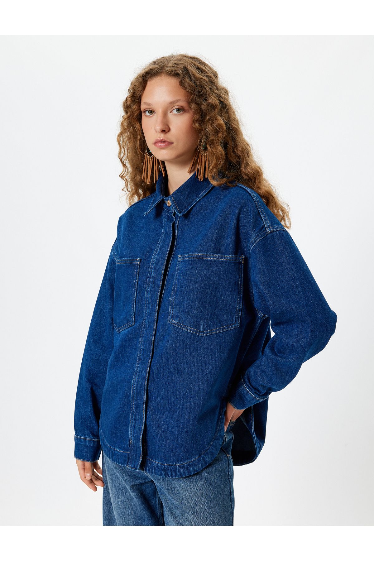 Koton-Oversize Denim Jacket - Pocket Detailed, Classic Collar, Buttoned 3