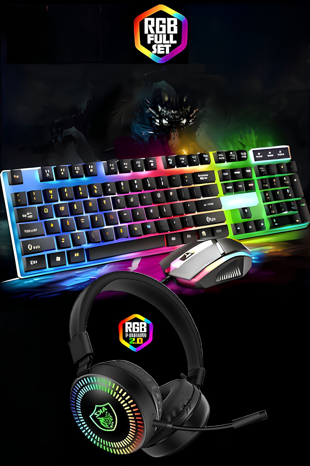 Bood Rgb Klavye Mause Kulaklık Esport Oyuncu Gaming Set Full Rgb Set