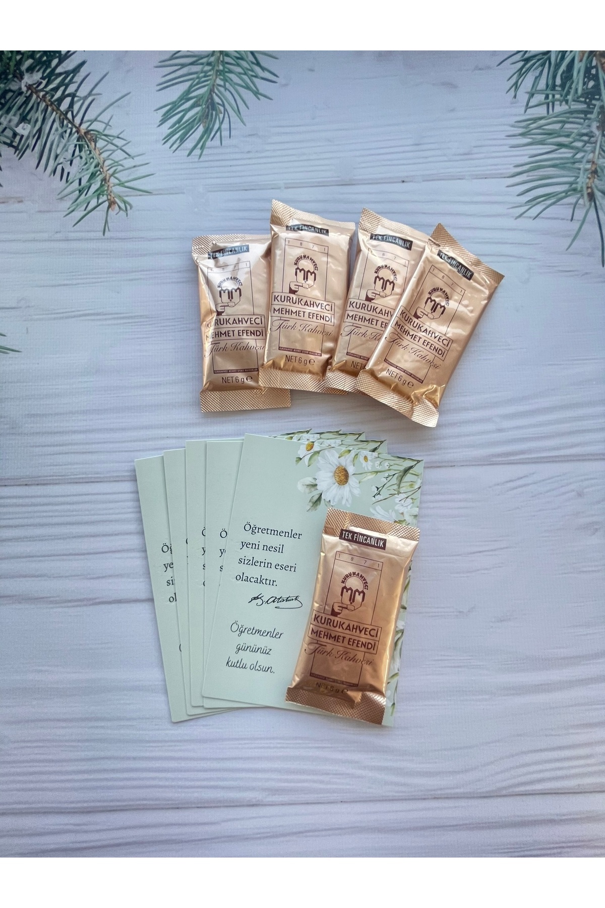 eylülün etiket fabrikası Öğretmenler Günü Temalı Kahve Kartı Hediyeli Tek İçimlik Türk Kahvesi - 10 Adet