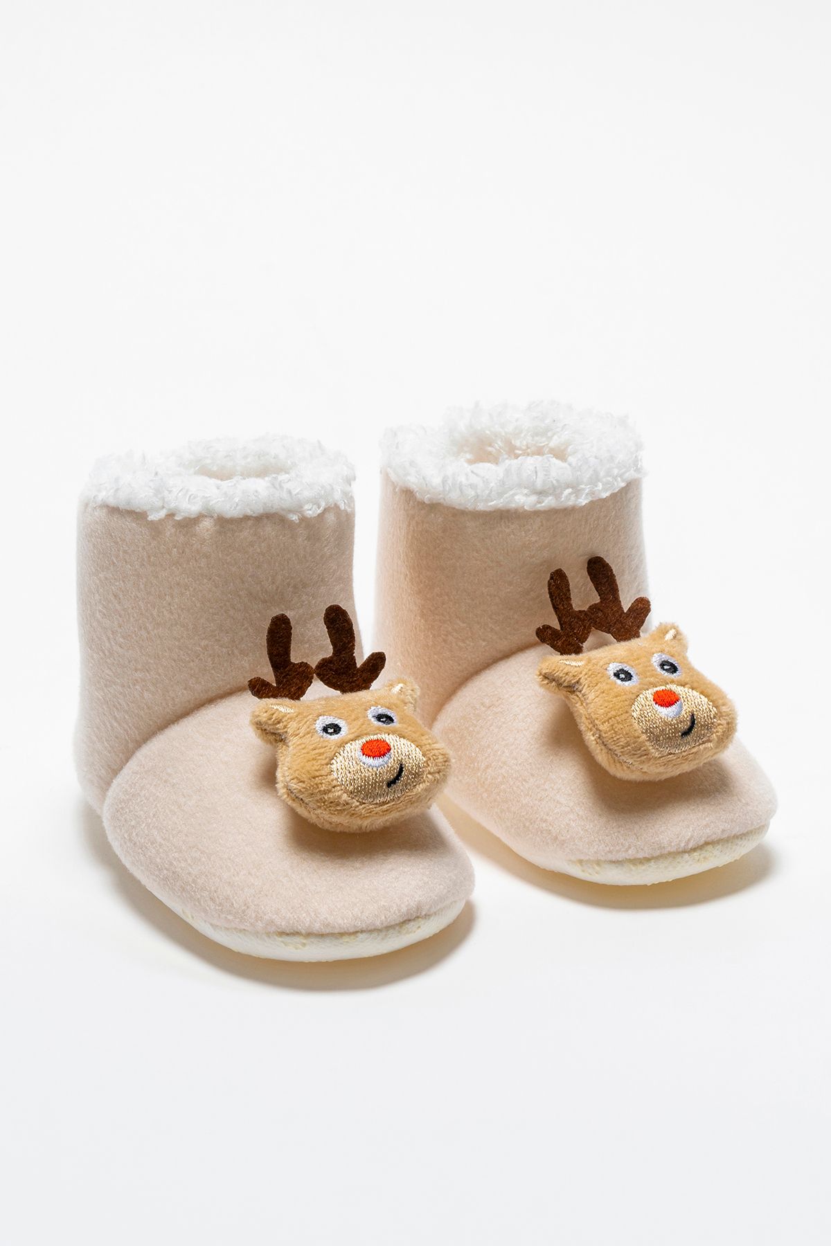 Puppis Baby-Geyikli Cream Non-Slip Base Baby Slippers 1