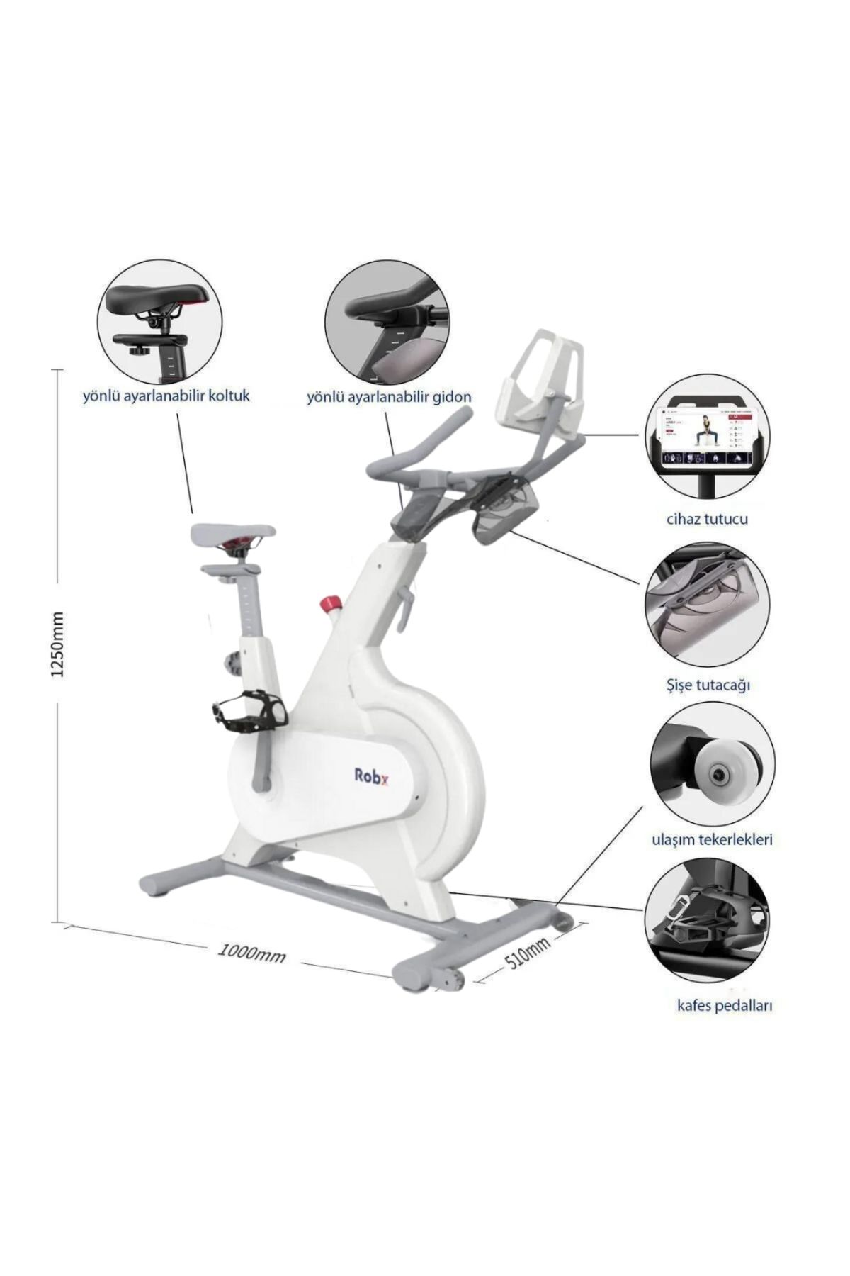 ROBX E1 Smart Spin Bike Kondisyon Bisikleti 100 Kademe Manyetik Sürüş Kontrol Sistemi