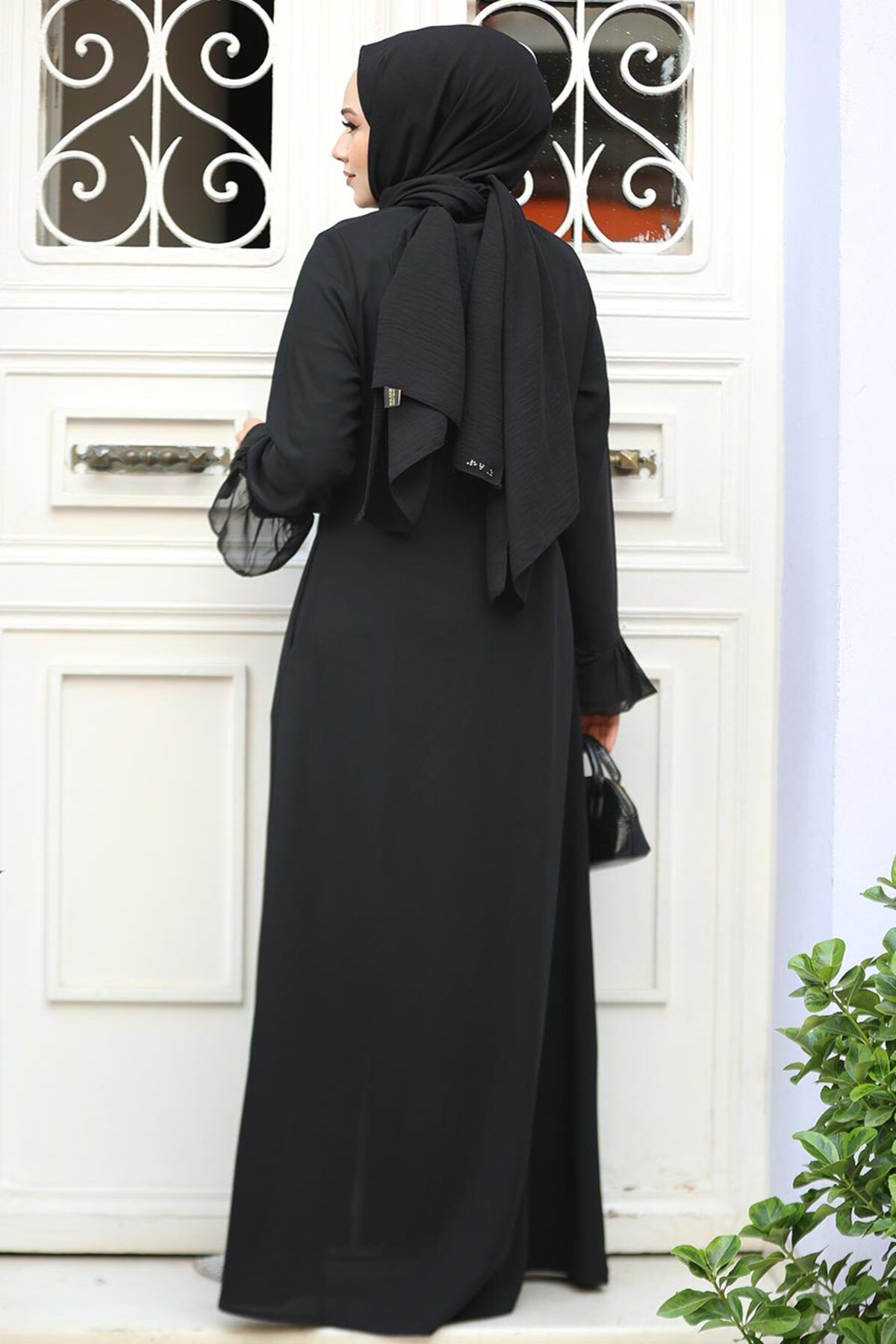 Neva Style-Bead Embroidered Black Hijab Abaya 520090 S 3