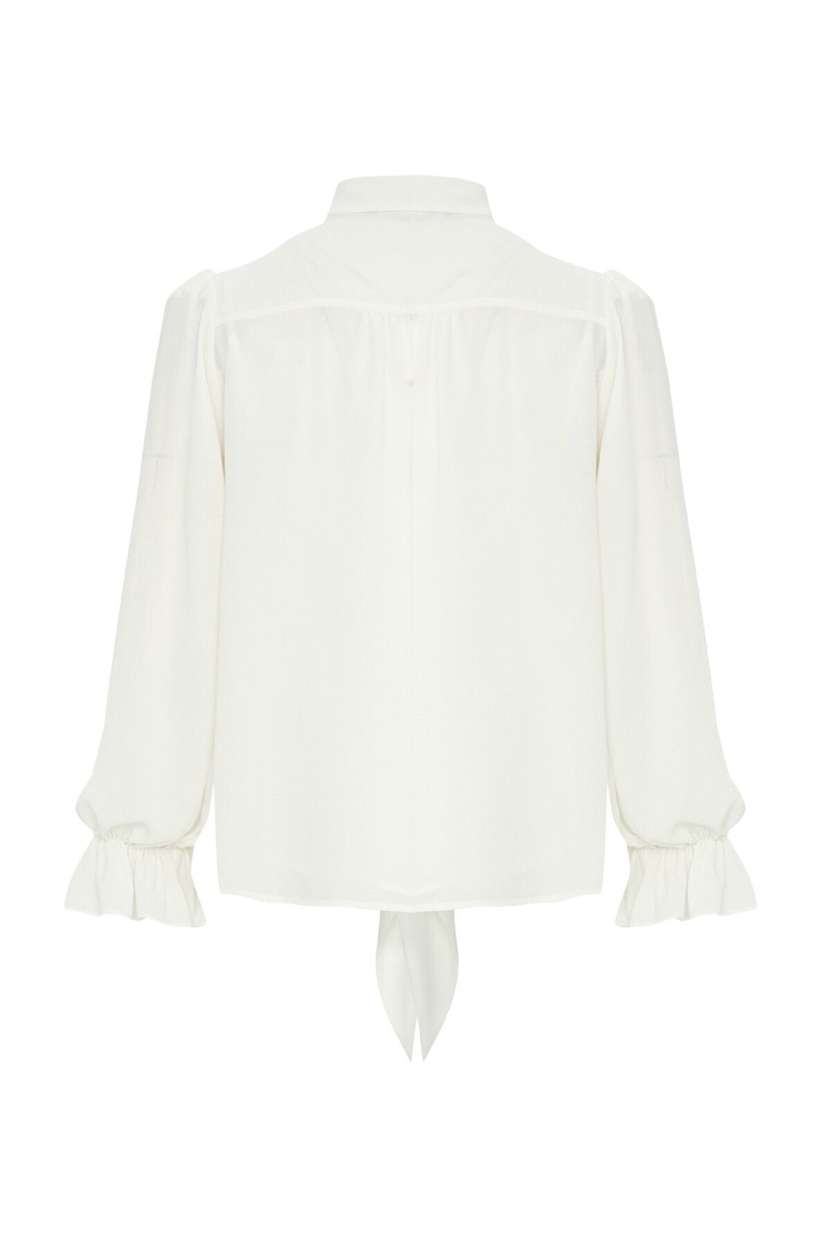 Exquise-Chiffon Regular Bone Blouse - Scarf Collar and Sleeve Elastic 6