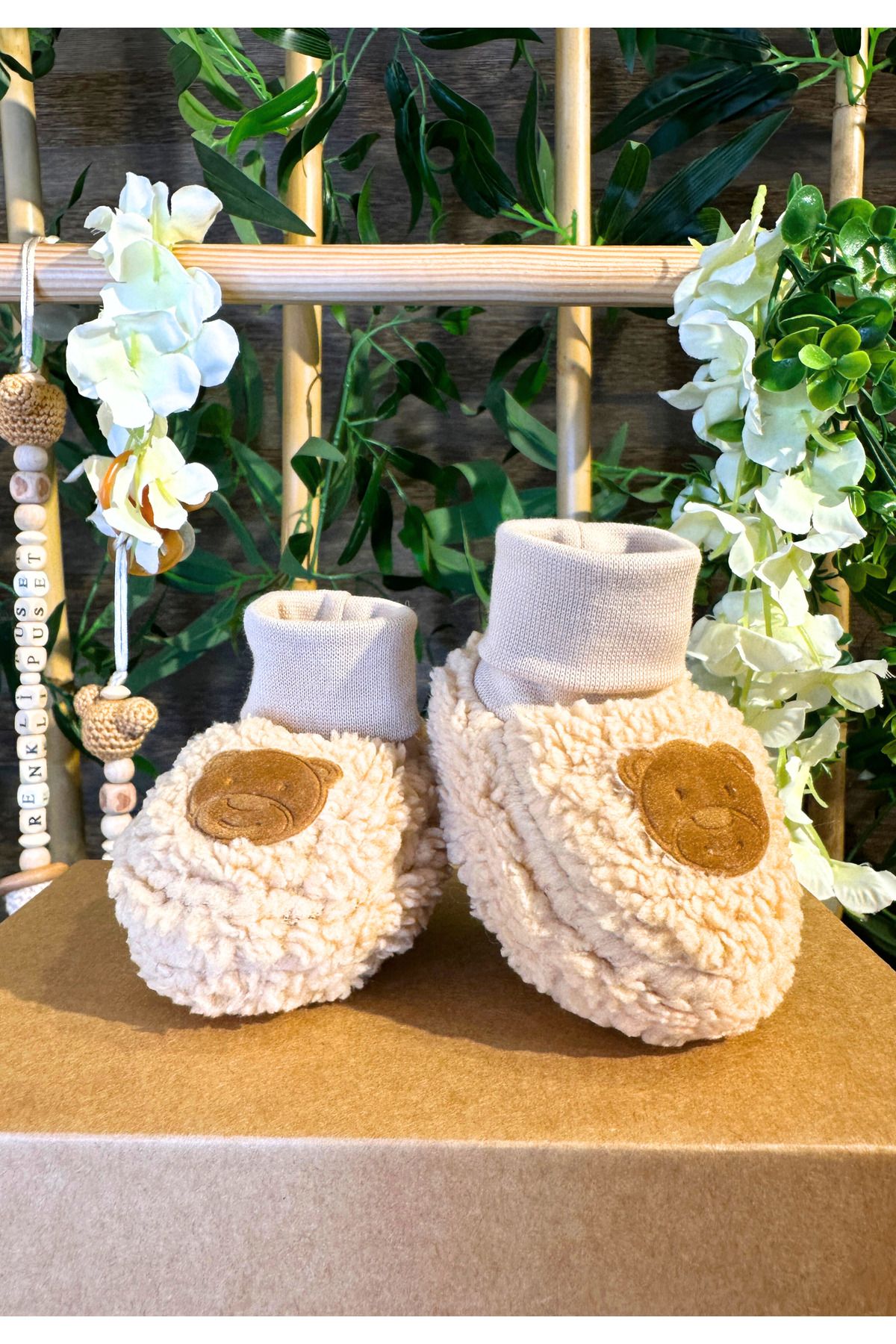 Renkli Puset-Newborn Plush Fleece Baby Booties Suede Teddy Bear 2