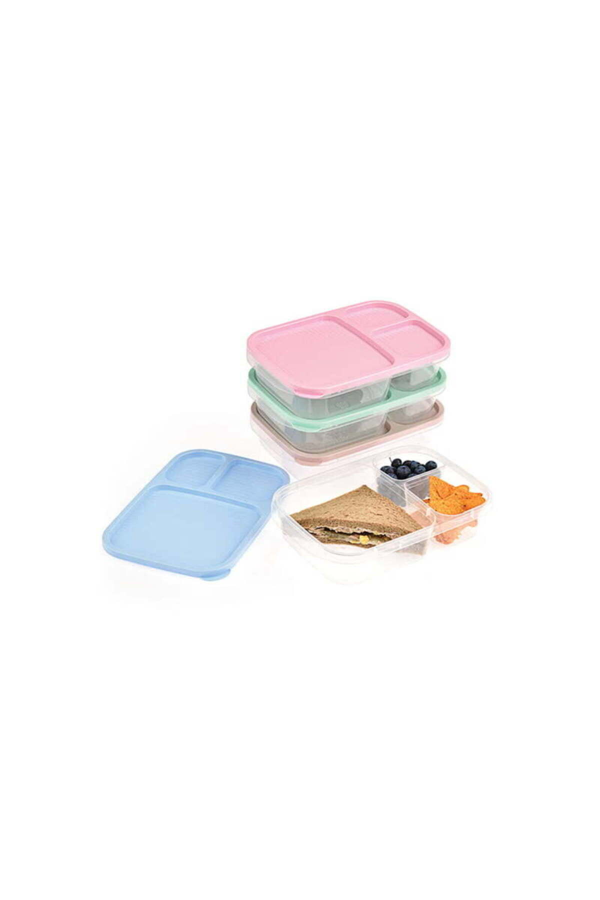 Royaleks-Diet Storage Container 3 Compartments Practical Portable Smart Rectangular Nutrition Breakfast Container 2