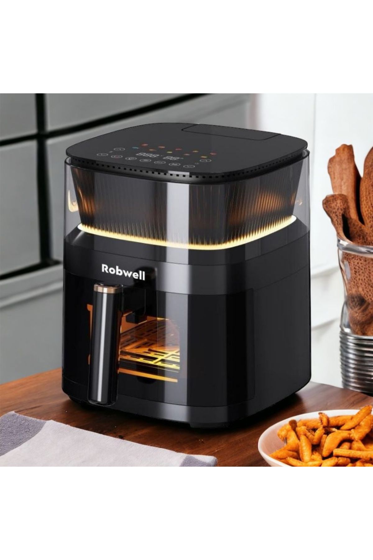 Robx Rxo5 Son Teknoloji Otomatik Buhar Püskürtmeli Airfryer 10 Renkli Işıklı Menü