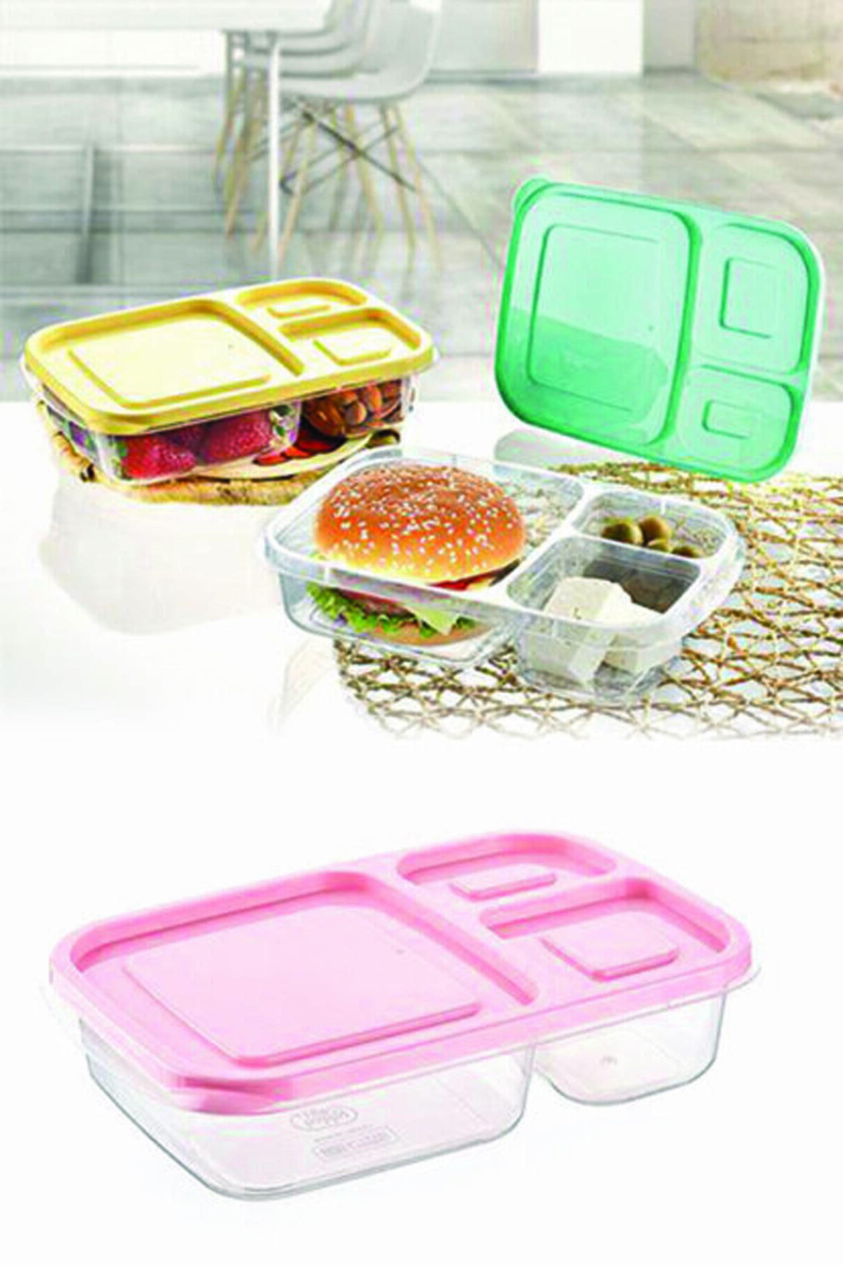 Royaleks-Diet Storage Container 3 Compartments Practical Portable Smart Rectangular Nutrition Breakfast Container 5