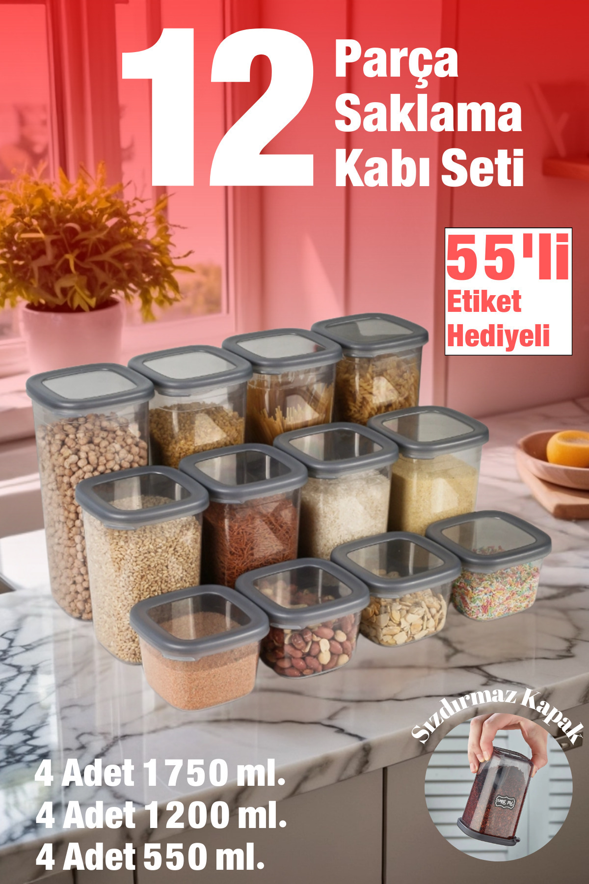 welcomein-12 Pieces 24 Pieces 550 Ml. 1200 Ml. 1750 Ml. Square Food Storage Container Set with Leak Proof Lid 1
