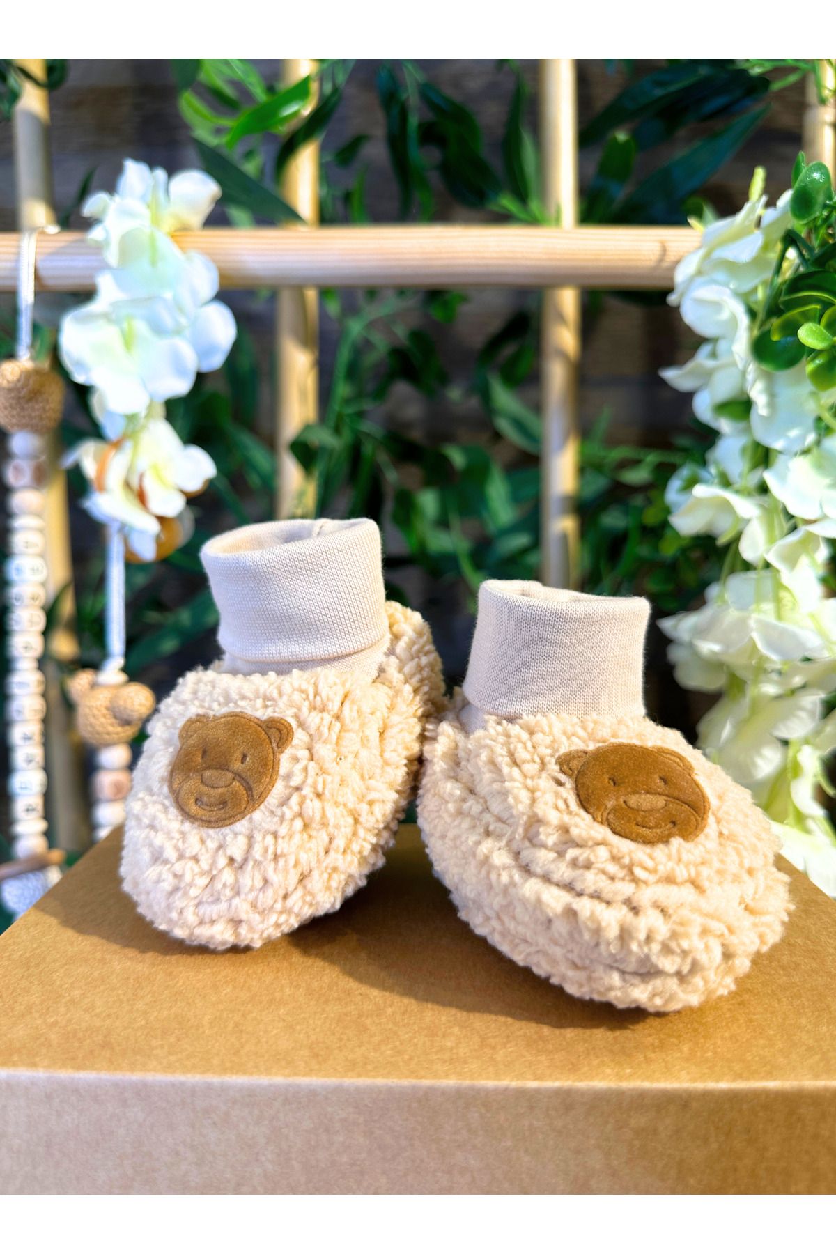 Renkli Puset-Newborn Plush Fleece Baby Booties Suede Teddy Bear 1