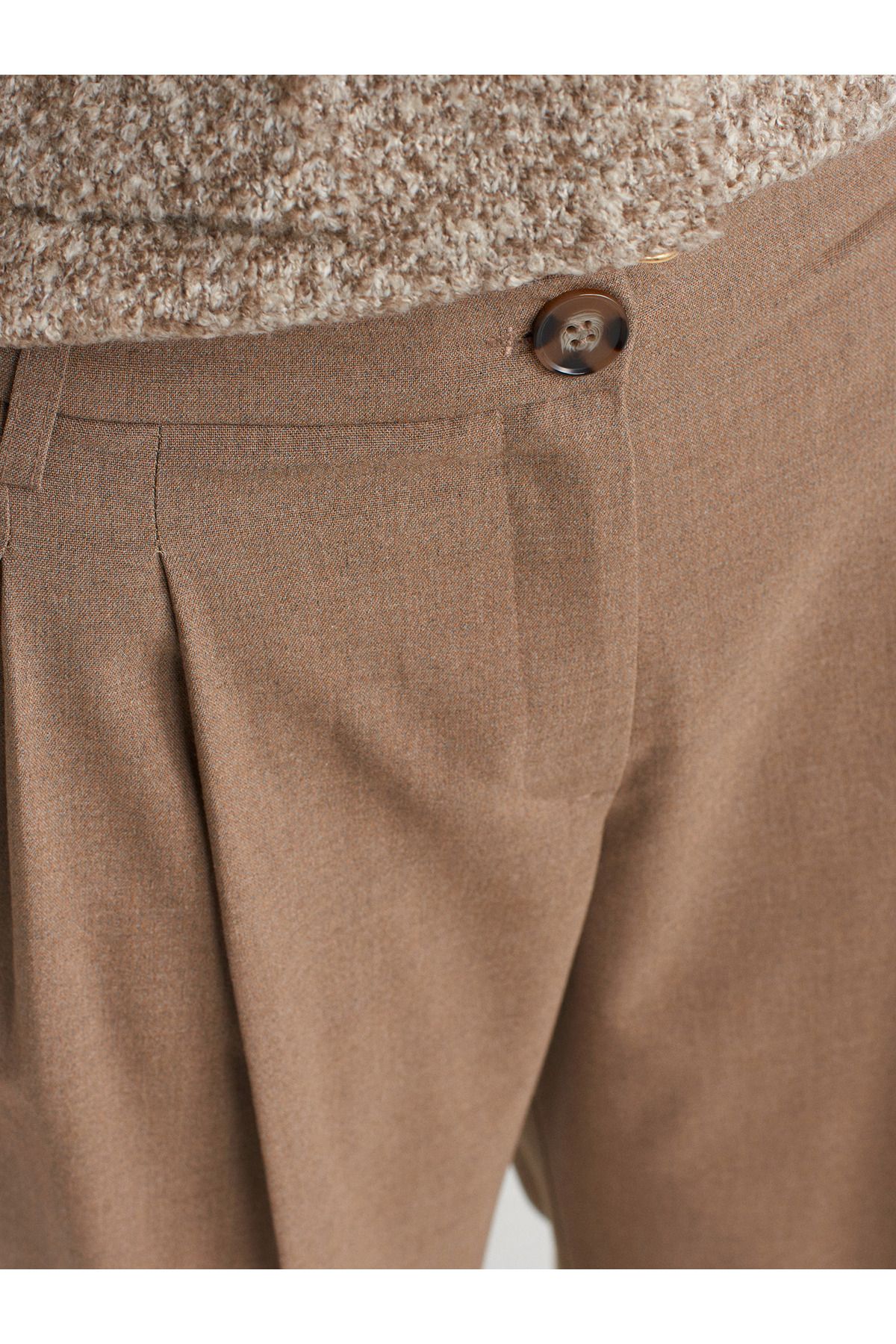 Dilvin-71576 Model - Camel Color Double Pleated Trousers 4