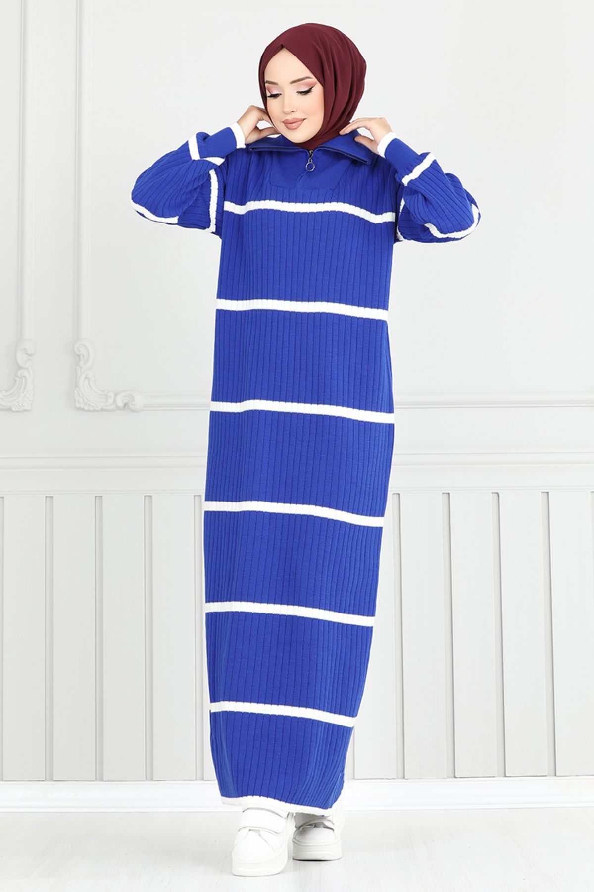 ModaMerve-Half Zipper Knitwear Dress 6013Kln1035-M Saks 2