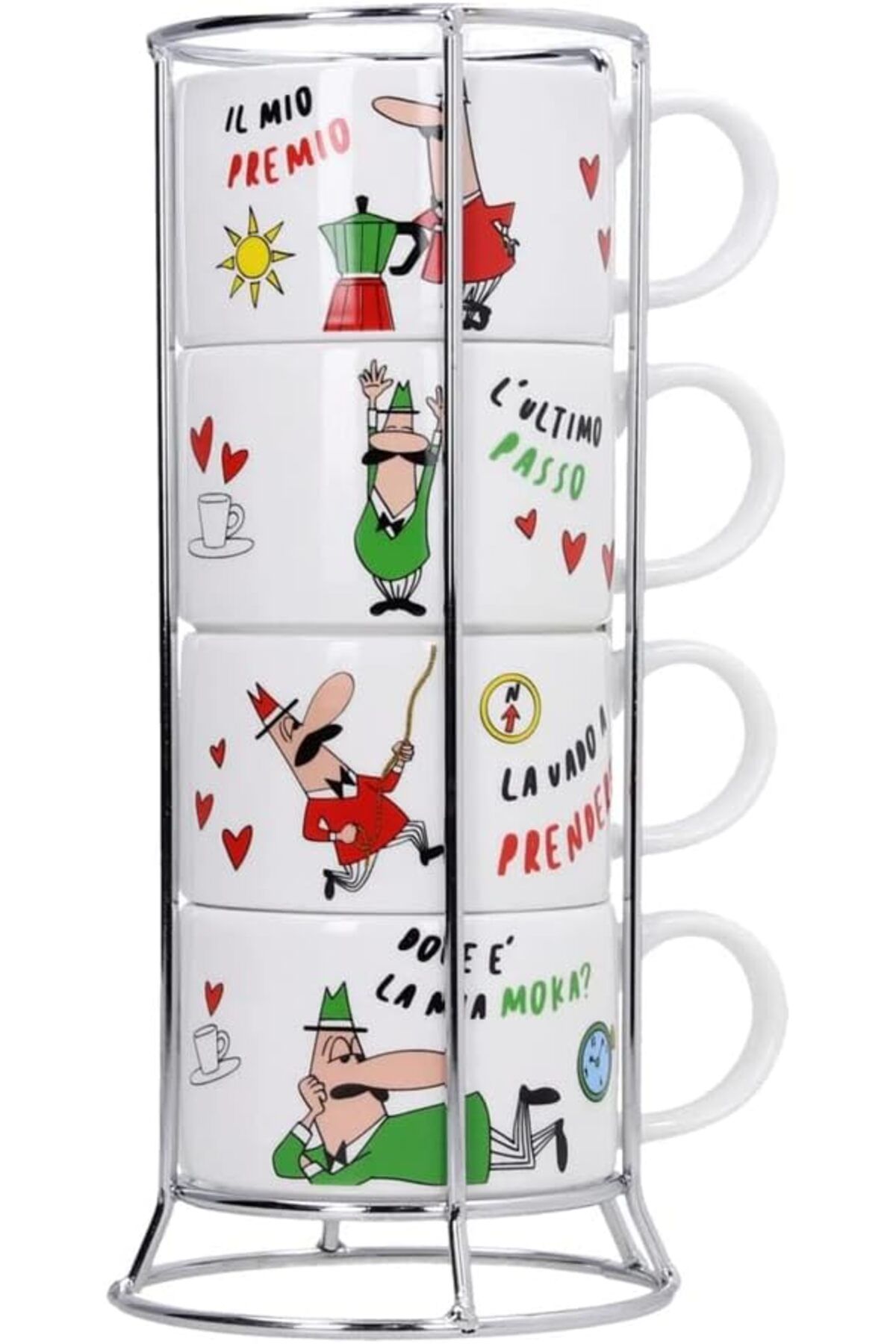 STOREMAX - 4'lü İstiflenebilir Cappuccino Fincan Seti - Karma Renkli - Porselen 542093