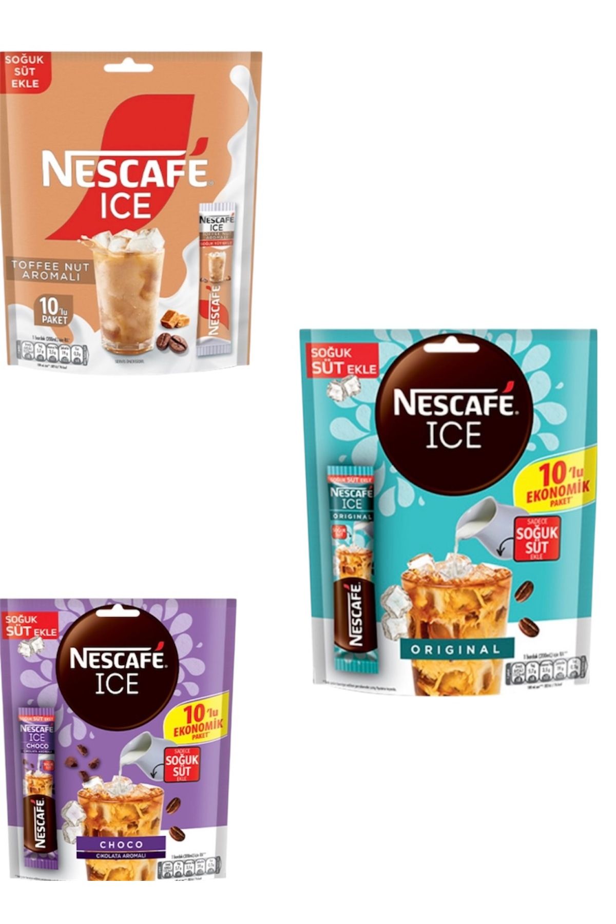 Nescafe ICE Serisi 3 al 2 Öde (Original-Toffee Nut-Choco) 3 X 10 Ekonomik Paket