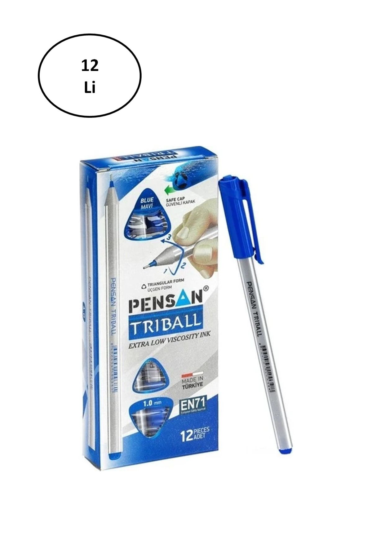 Pensan-Triball 1 Mm Blue Ballpoint Pen - Pack of 12 1