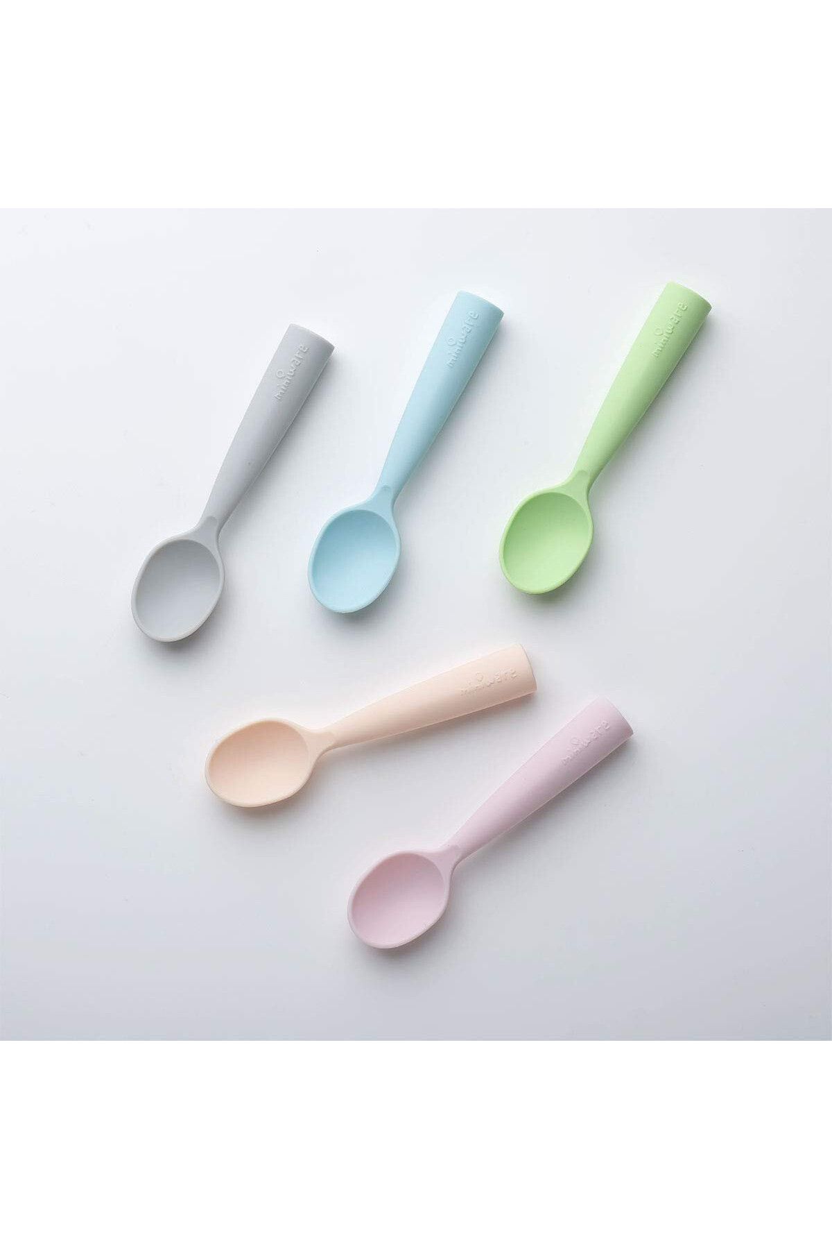 Miniware-Set de lingurite bebelusi Miniware, 100% silicon alimentar, Grey+Keylime 5