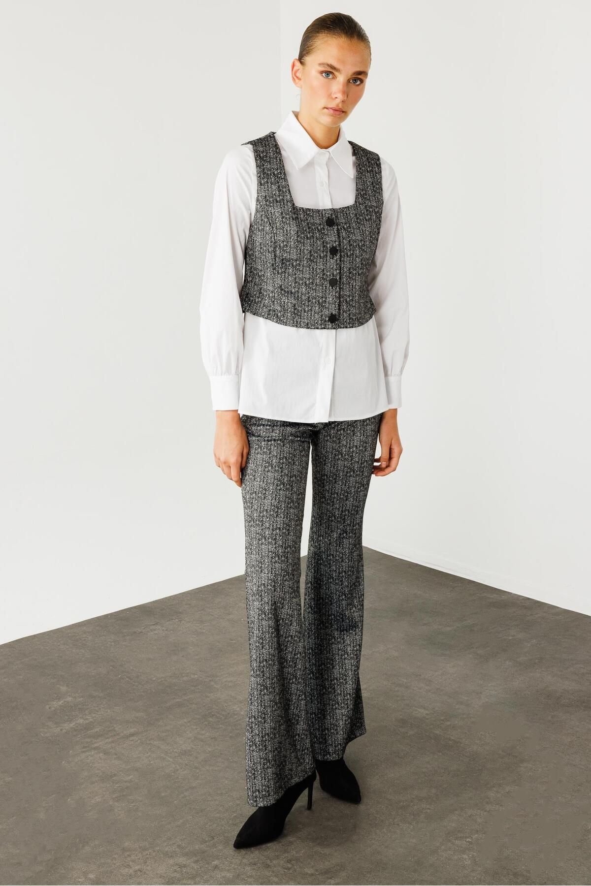 Moda İlgi-Modailgi Crop Yelekli Gömlek Takım Antrasit 5