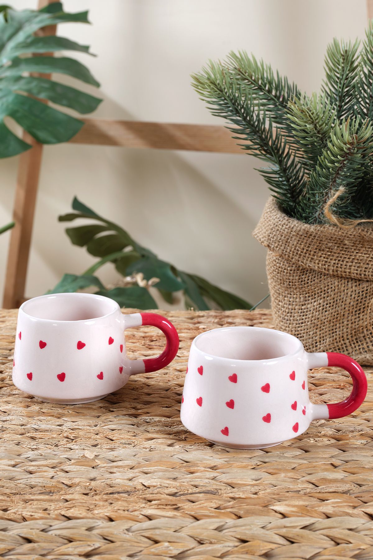 Znp Home Hearts | 2 Adet Seramik Kupa Fincan Bardak Mug Seramik Double Türk Kahve Fincanı