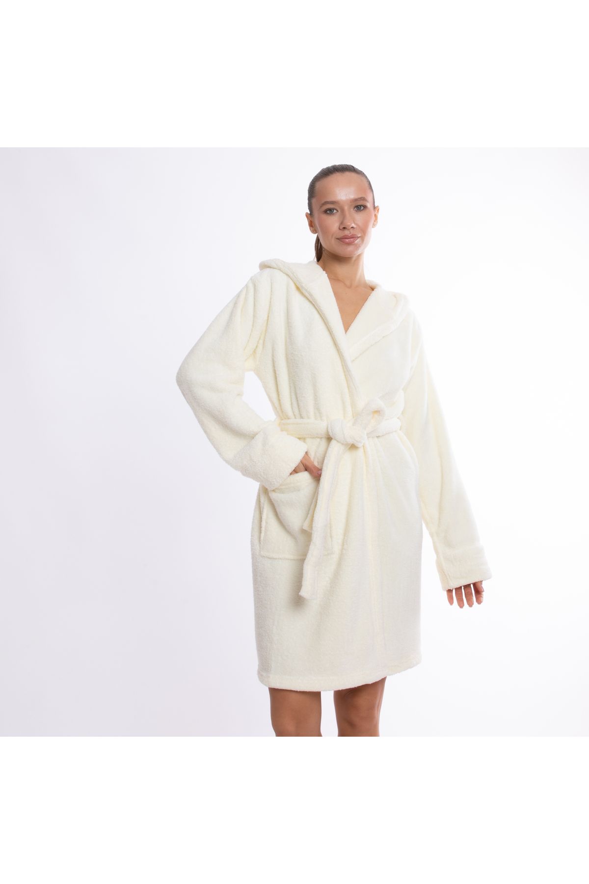 Caymoon-Hooded Wellsoft Plush Dressing Gown Home Wear 1