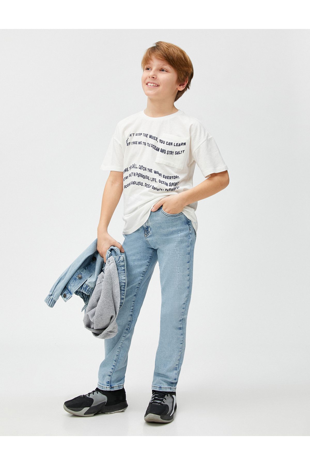 Kot Pantolon Düz Paça Normal Bel Pamuklu - Straight Jean Beli Ayarlanabilir Lastikli