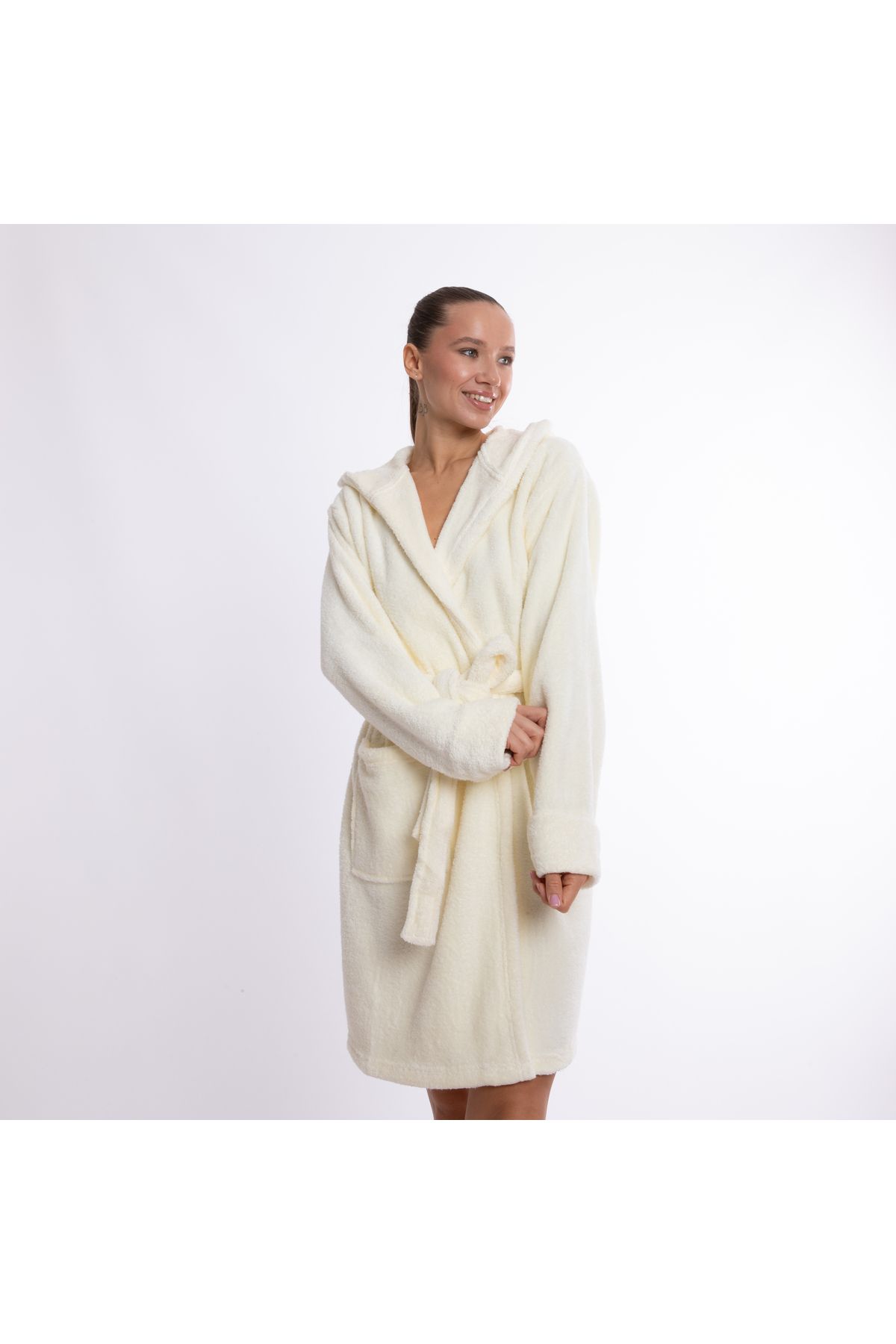 Caymoon-Hooded Wellsoft Plush Dressing Gown Home Wear 4