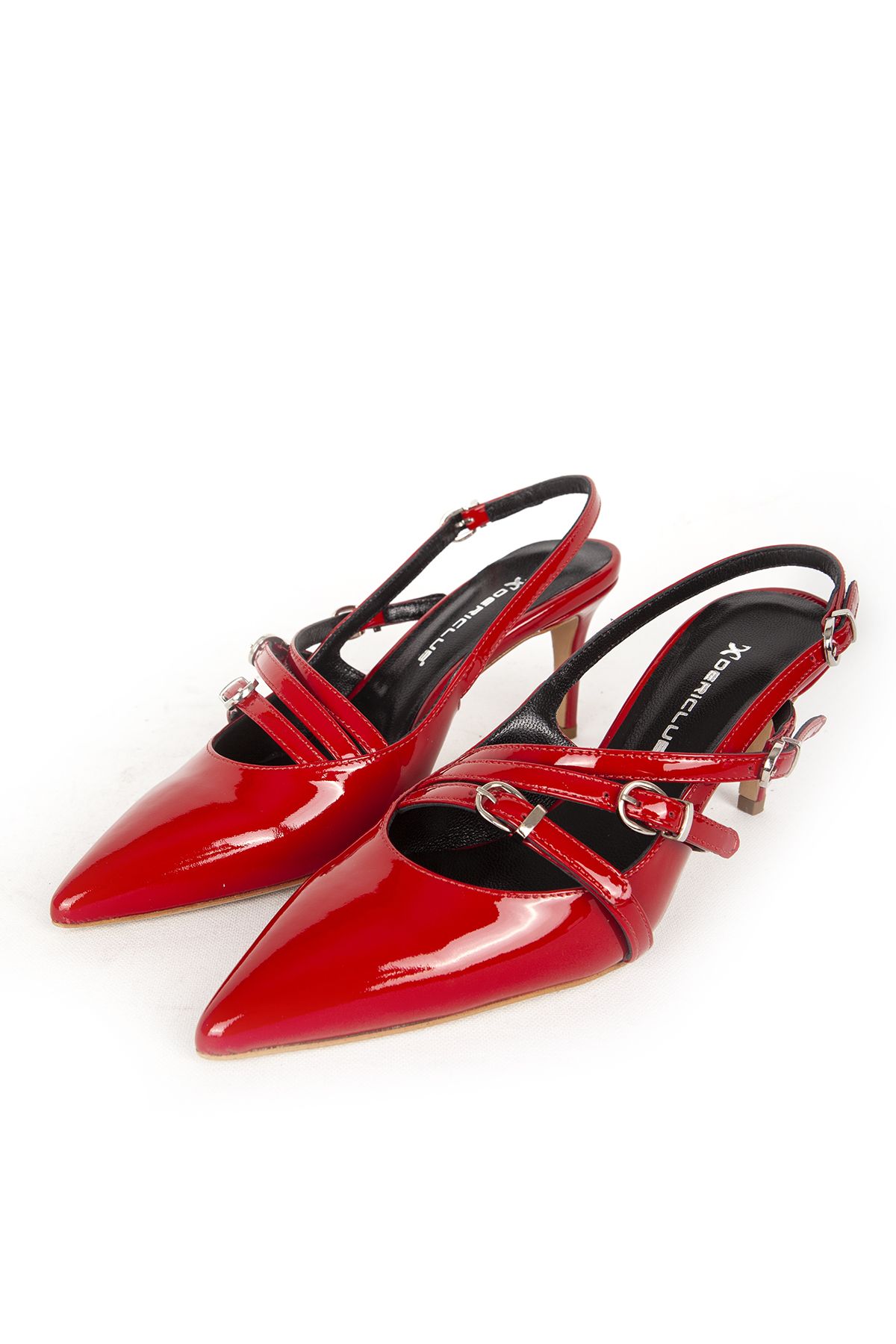 Dericlub-Red Women's Stiletto - Pointed Toe and Buckle Detailed Sy 27258 Heel Shoes 4