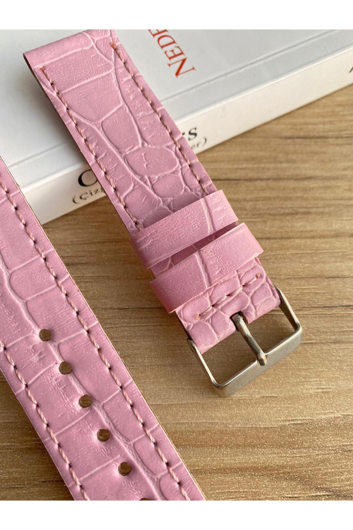 Prizma-26mm Wide Pink Croco Pattern Faux Leather Watchbands - 18-10-22-24 with Model Options 2