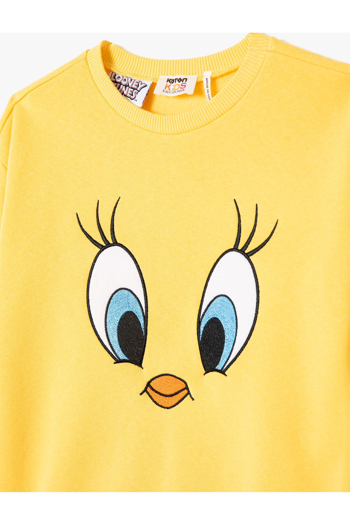 سویشرت زرد زنانه Tweety Sweatshirt دارای مجوز یقه خدمه برجسته Koton