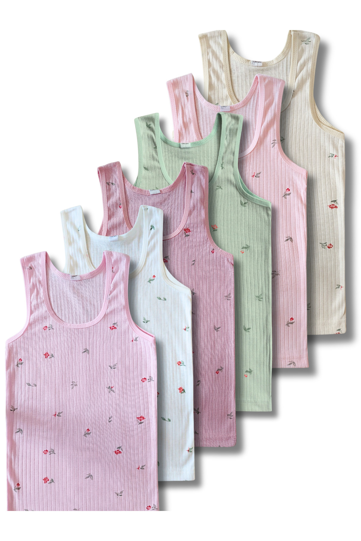 GizaKids %100 Pamuklu Kız Çocuk Fitilli Kaşkorse Atlet Fanila Boxer Külot İç Çamaşır 6lı Set fotoğrafı 2 (önizleme)